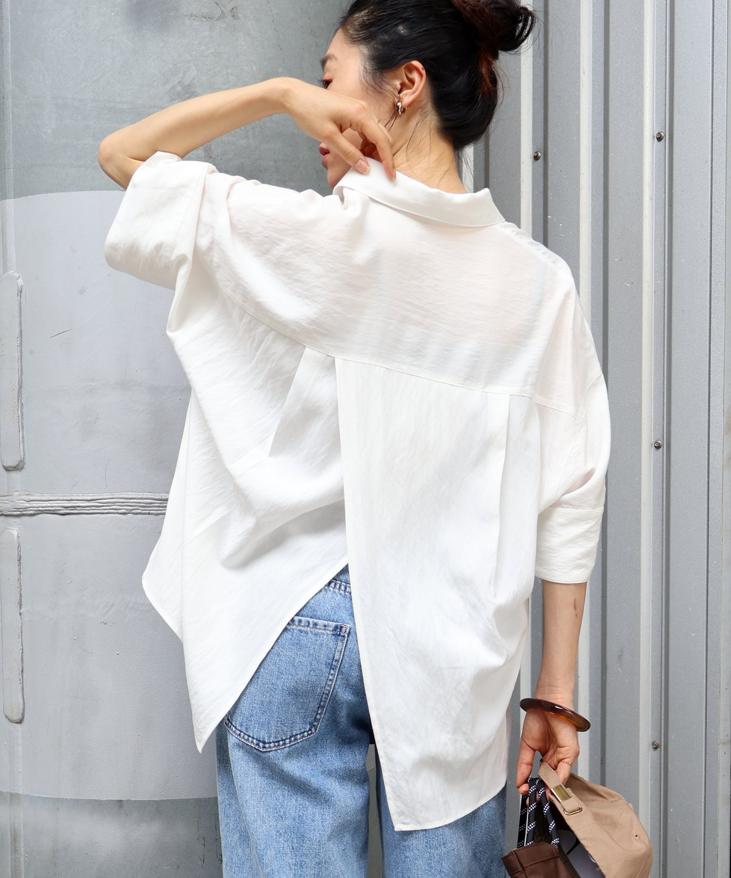 le.coeur blanc バッククロススキッパーシャツ ルクールブラン トップス シャツ・ブラウス ブラウン ホワイト ブルー