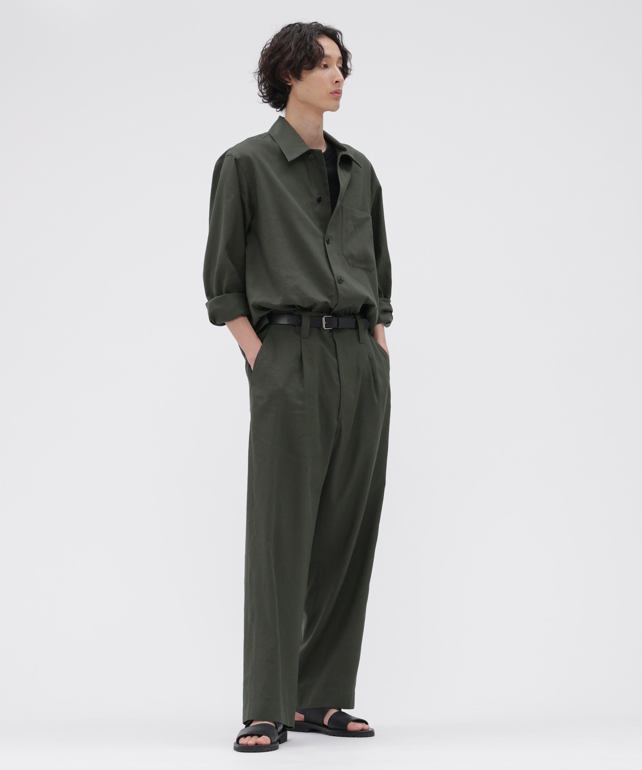 MARGARET HOWELL LINEN WOOL SILK PLAINWEAVE SHIRT マーガレット・ハウエル トップス シャツ・ブラウス ブラック