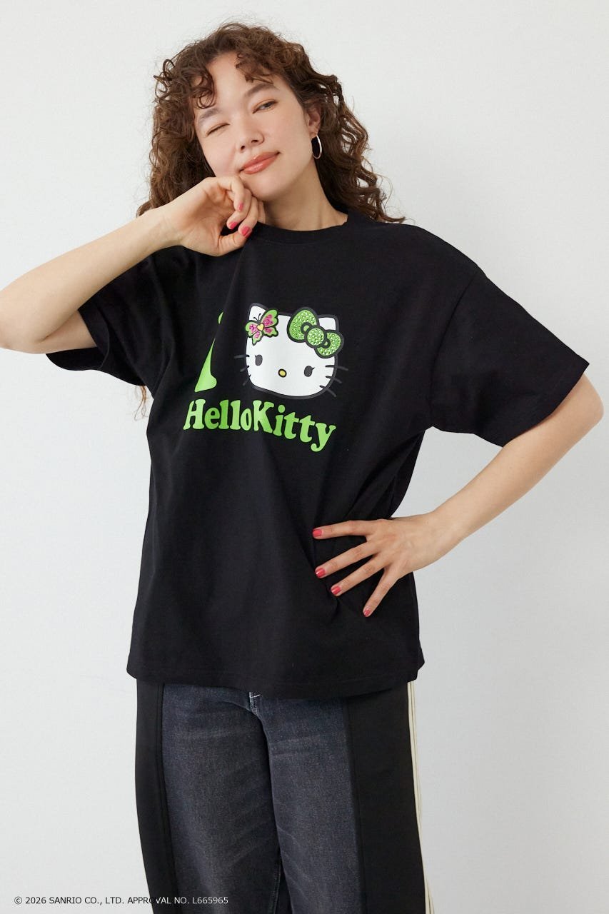 RODEO CROWNS WIDE BOWL (HELLO KITTY) Face Tシャツ ロデオクラウンズワイドボウル トップス カットソー・Tシャツ ブラック ベージュ