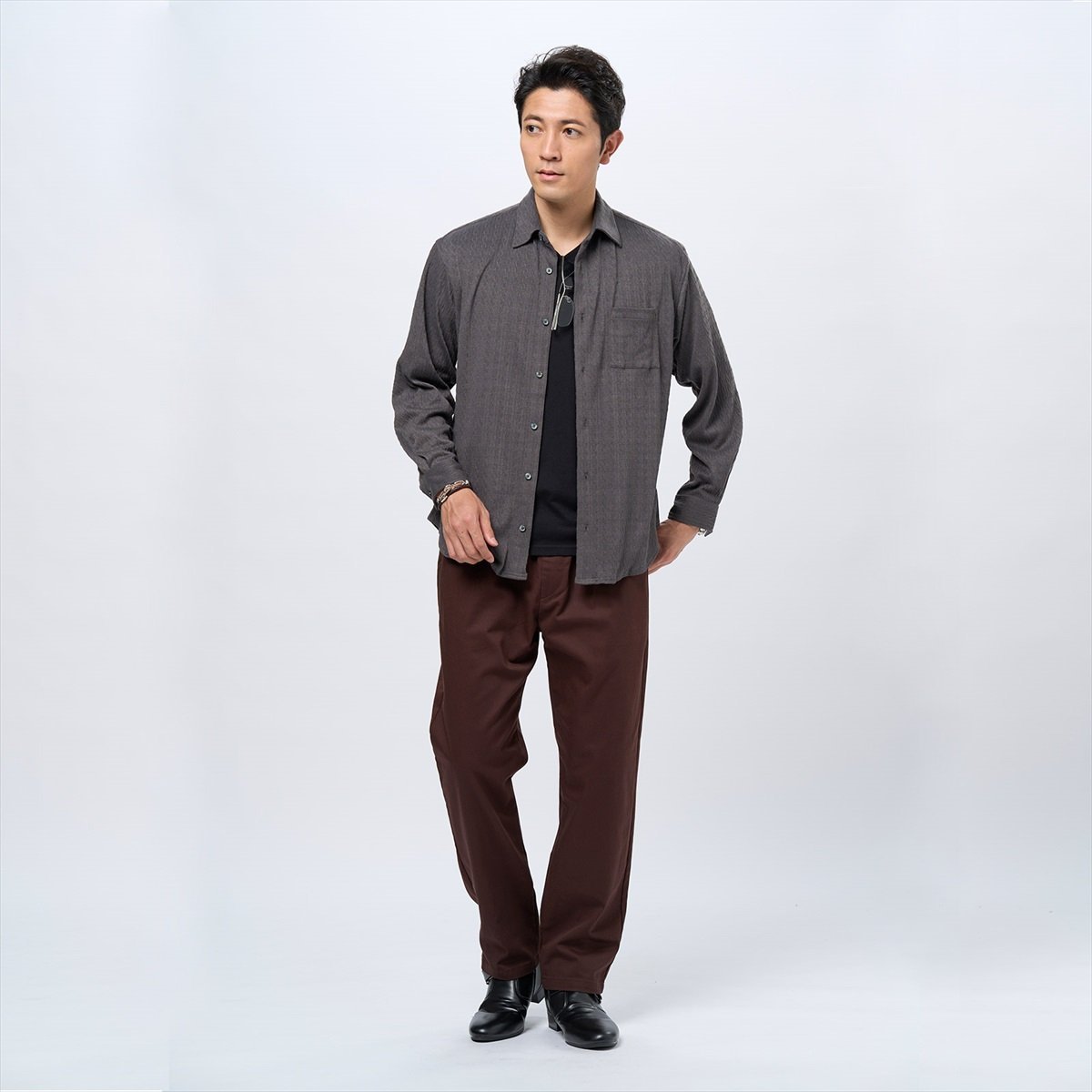 ニットジャカード カジュアルシャツ レギュラー 長袖 メンズ BM02I502DB10R7P-39 トーキョーシャツ トップス シャツ・ブラウス グレー