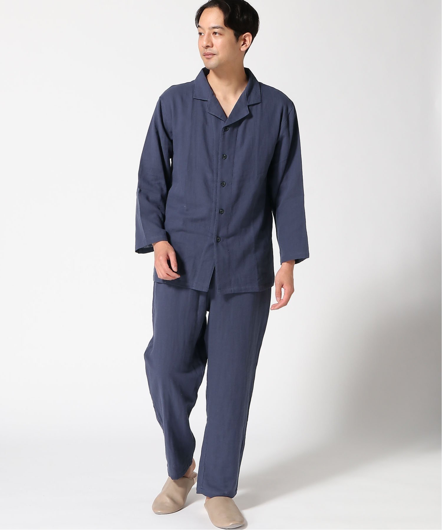 着る保湿クリーム 着る保湿クリーム/(M)前開きテーラースリーピングウェア キルホシツクリーム インナー・ルームウェア パジャマ ネイビー グレー【送料無料】