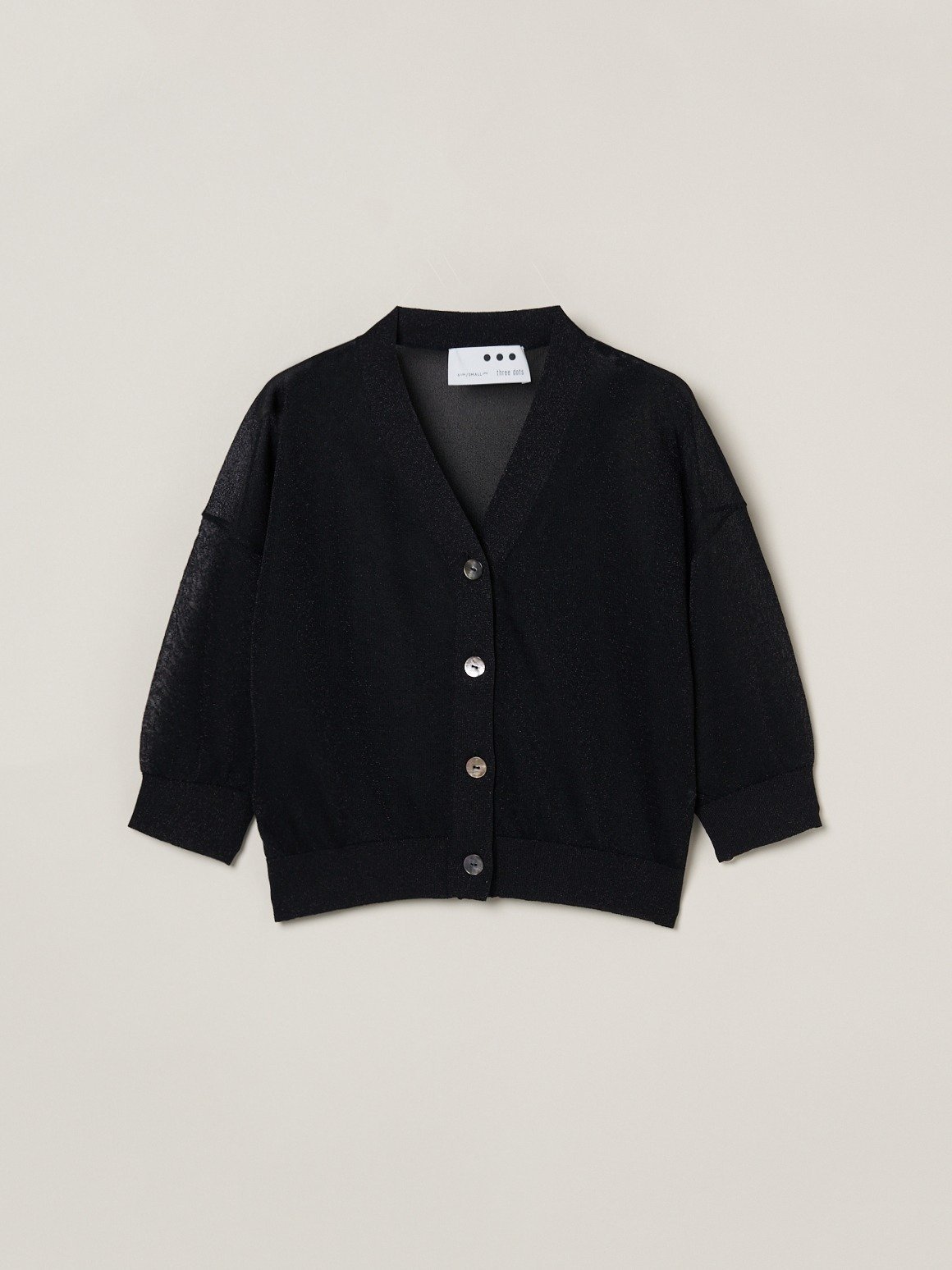 three dots Shimmer sweater half slv CD スリードッツ トップス カーディガン ブラック【送料無料】