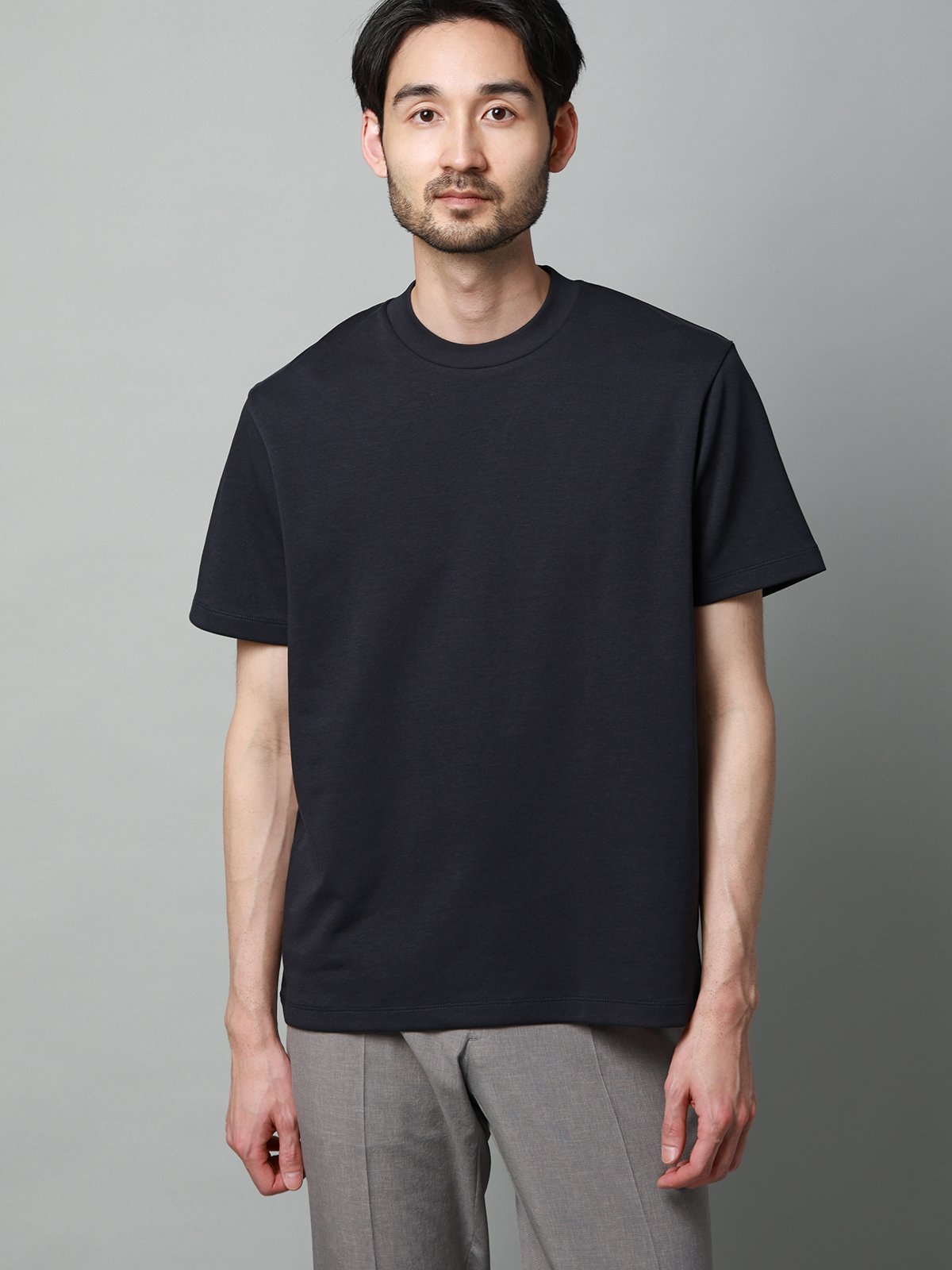 SUIT SQUARE Tシャツ 半袖 ウォッシャブル 吸水速乾 UVカット プレーティング天竺 無地 スーツ スクエア トップス カットソー・Tシャツ ネイビー
