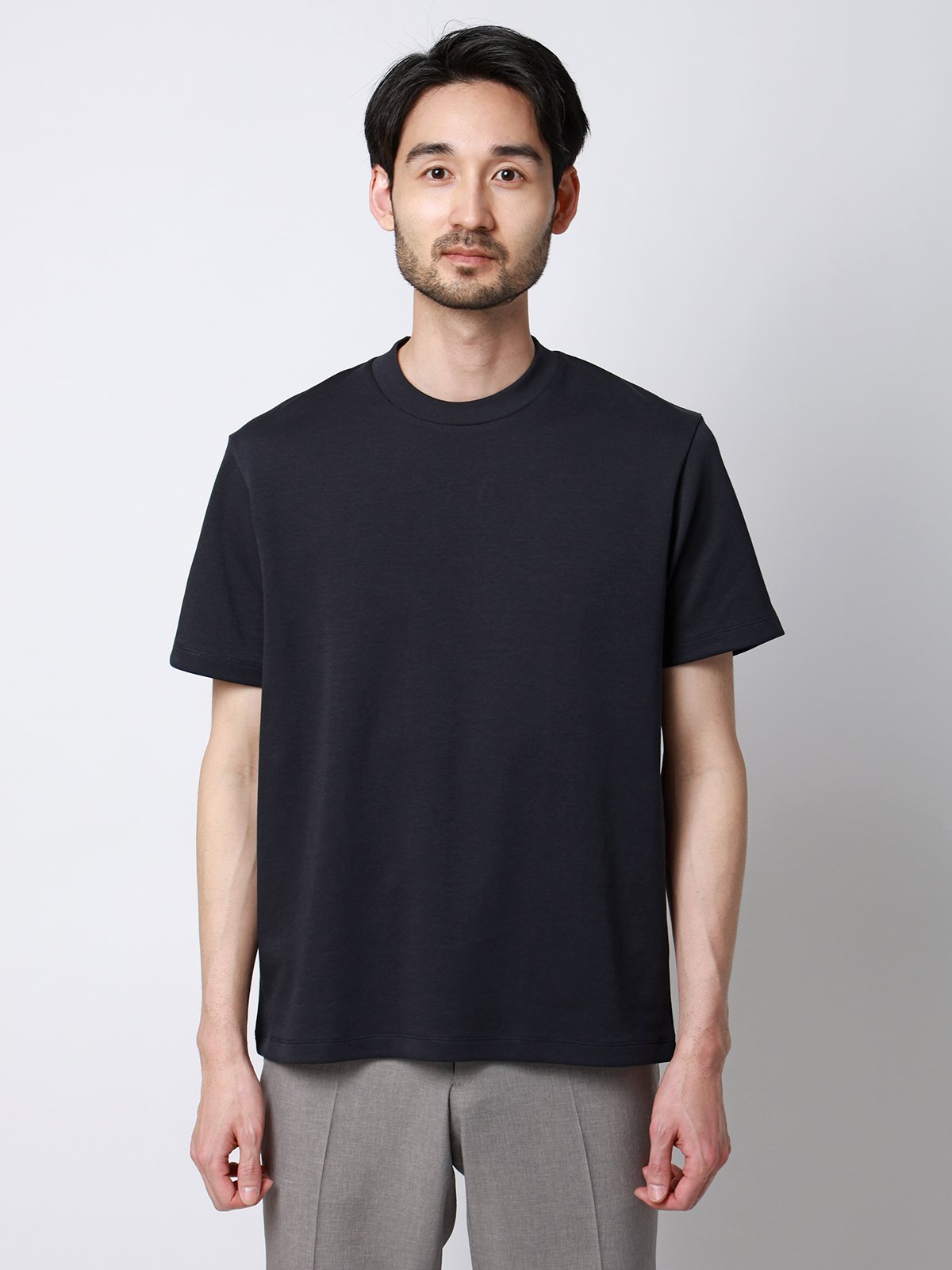 SUIT SQUARE Tシャツ 半袖 ウォッシャブル 吸水速乾 UVカット プレーティング天竺 無地 スーツ スクエア トップス カットソー・Tシャツ ネイビー