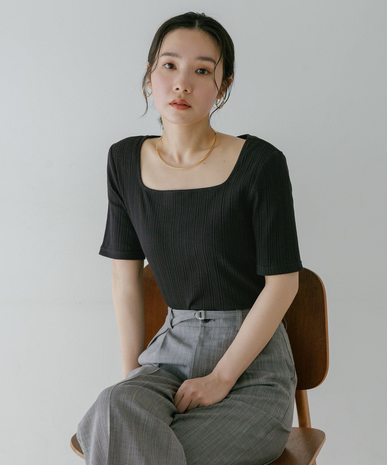 Andemiu リブTシャツ アンデミュウ トップス カットソー・Tシャツ ブラック ホワイト グレー【送料無料】