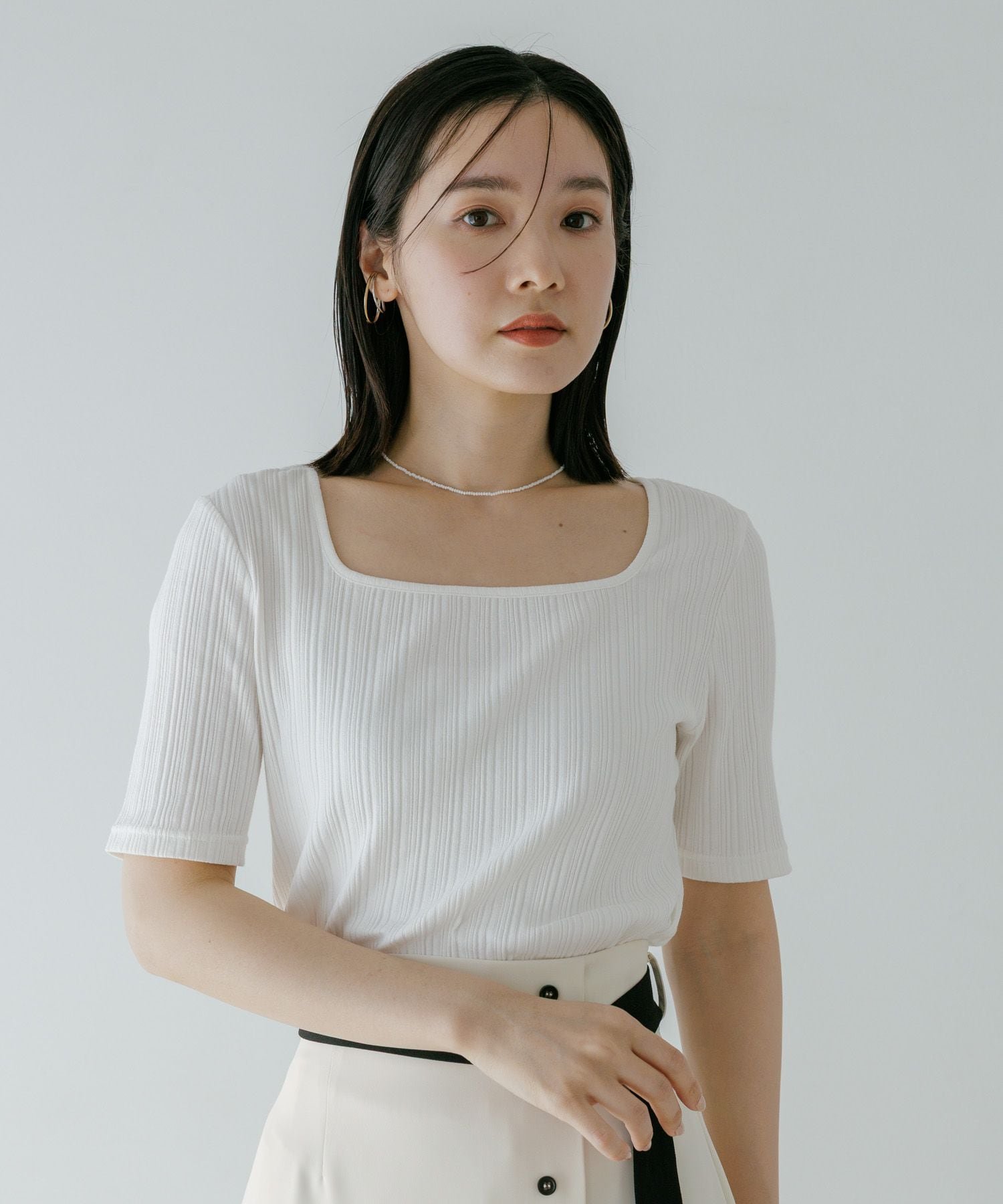 Andemiu リブTシャツ アンデミュウ トップス カットソー・Tシャツ ブラック ホワイト グレー【送料無料】