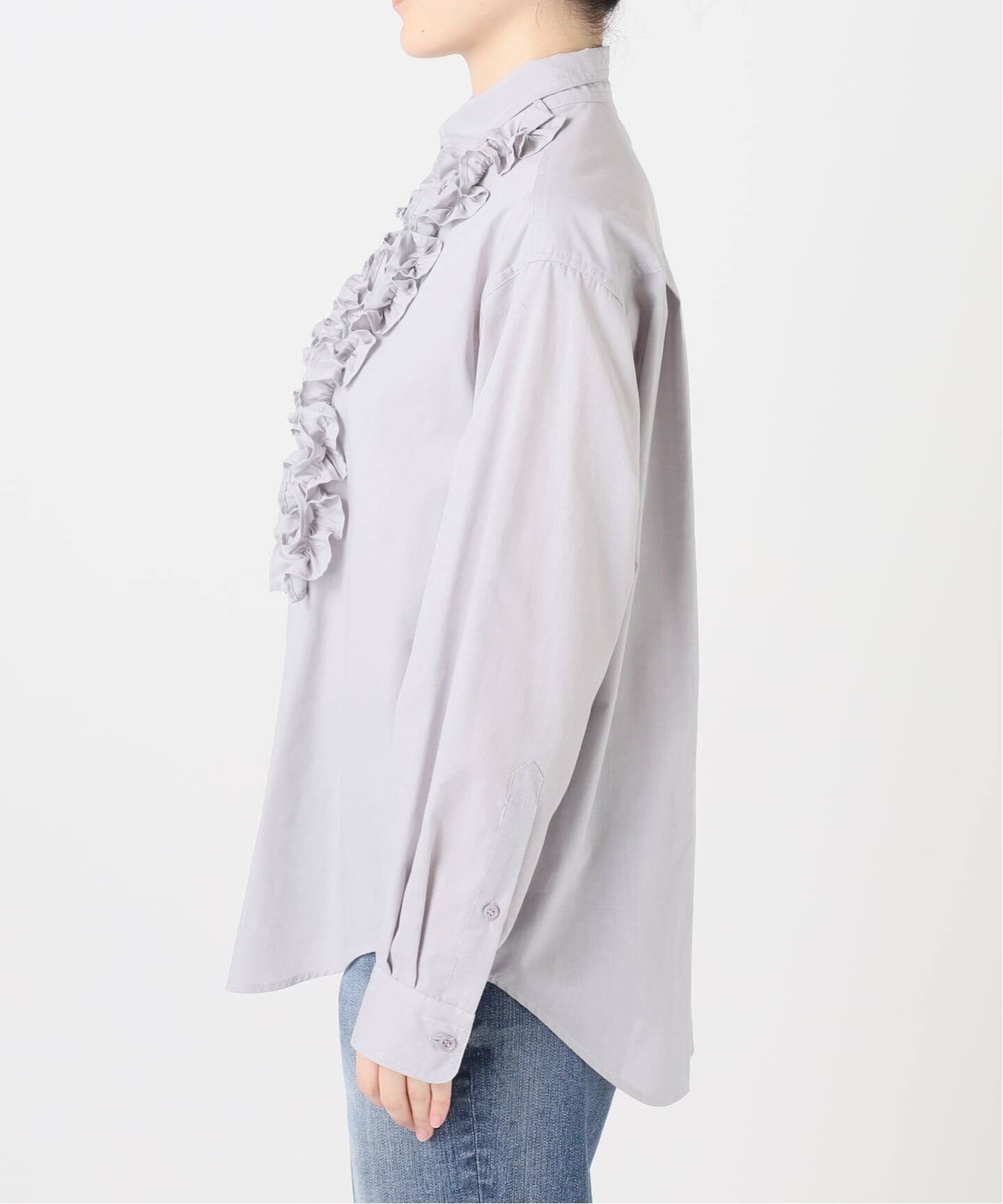 《一部店舗+WEB限定》Frilled Wing Collar Shirt スピックアンドスパン トップス シャツ・ブラウス グレー