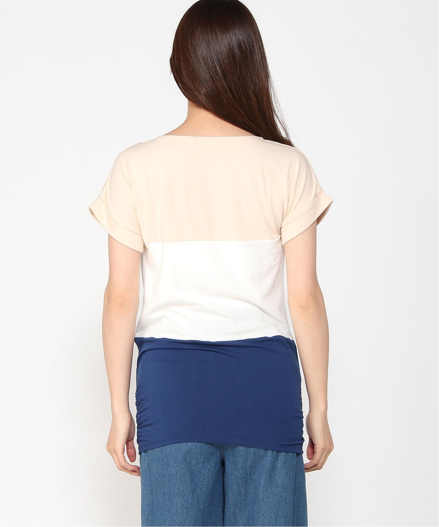 (W)7 3ハイショクキリカエチュニックOP ベーセーストック トップス カットソー・Tシャツ ネイビー
