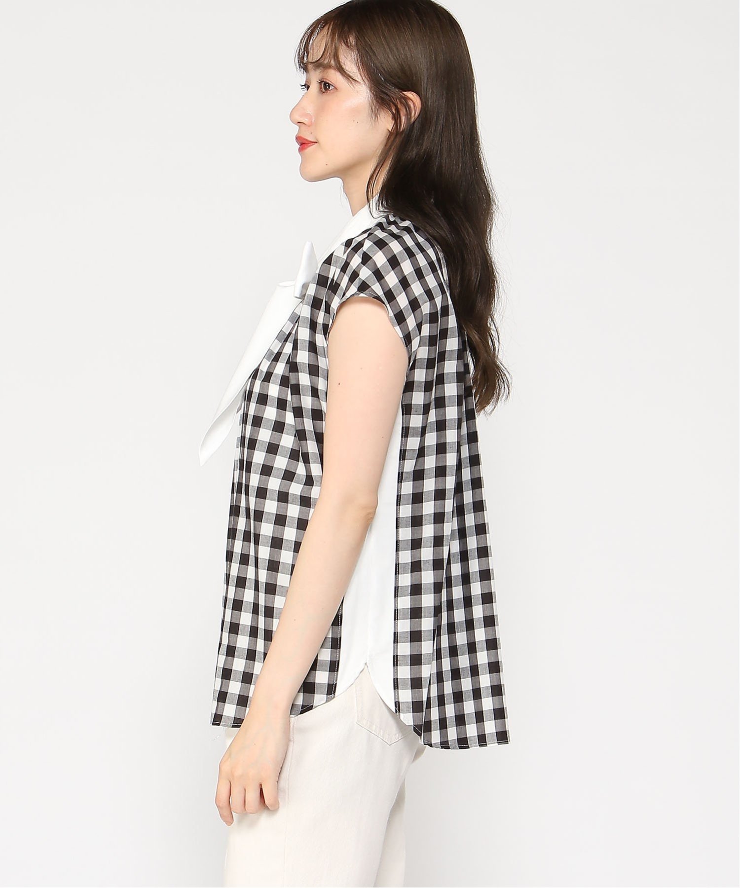 【SALE／30%OFF】Doubleface Tokyo リボンタイギンガムチェックブラウス ダブルフェーストーキョー トップス シャツ・ブラウス ネイビー ブラック【送料無料】