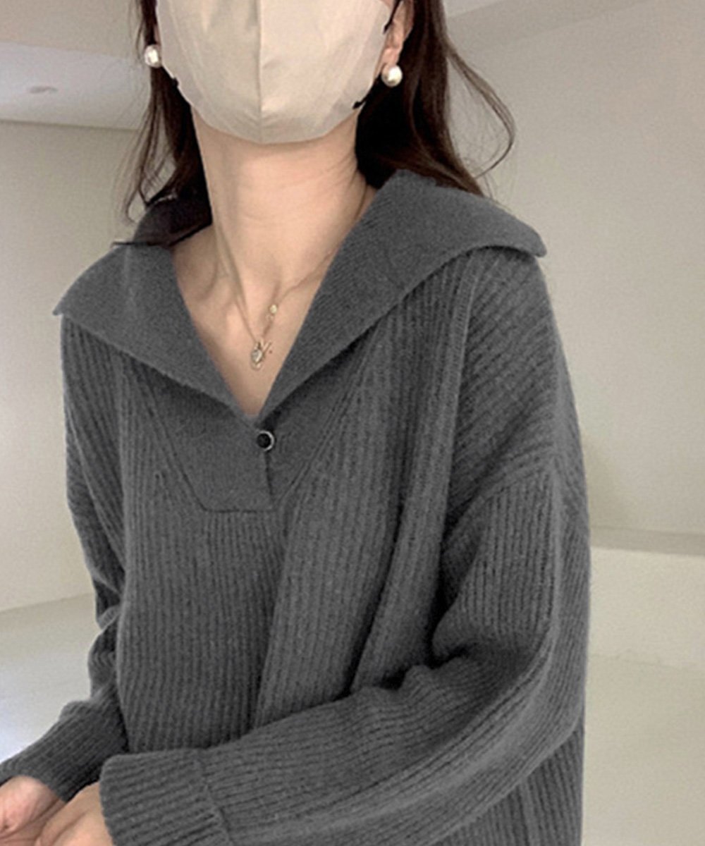 miniministore ポロ襟ニットセーター レディース 韓国風 ミニミニストア トップス ニット ピンク グレー グリーン ホワイト ベージュ