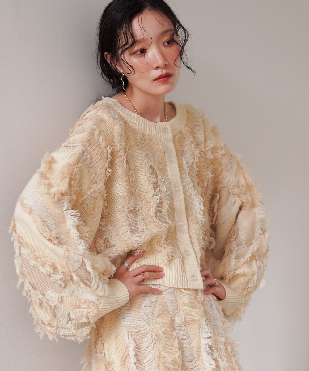 【SALE/40%OFF】Bab 【セットアップ対応】ミックスフリンジ前後2WAYカーディガン バブ / ブージュルード トップス カーディガン ホワイト ベージュ