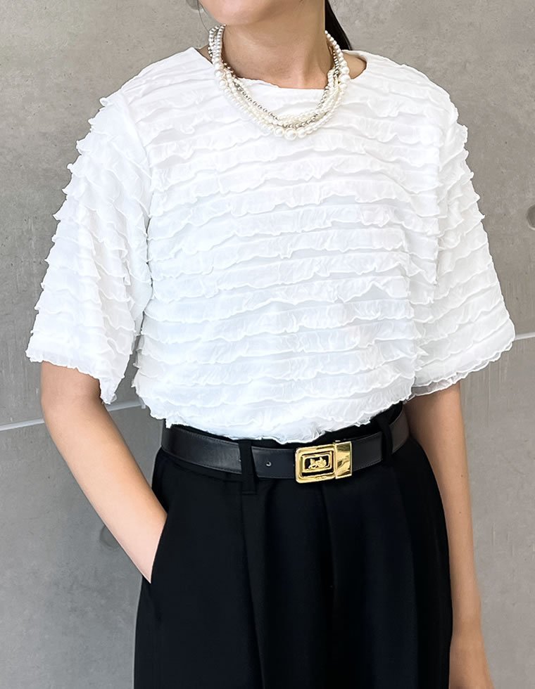 Re:EDIT カットフリル半袖トップス リエディ トップス シャツ・ブラウス ブルー ホワイト ブラック【送料無料】 stylife-14906945 Rakuten Fashion サンプル画像2