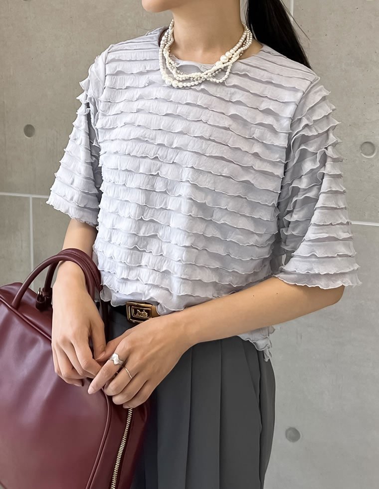 Re:EDIT カットフリル半袖トップス リエディ トップス シャツ・ブラウス ブルー ホワイト ブラック【送料無料】 stylife-14906945 Rakuten Fashion サンプル画像3