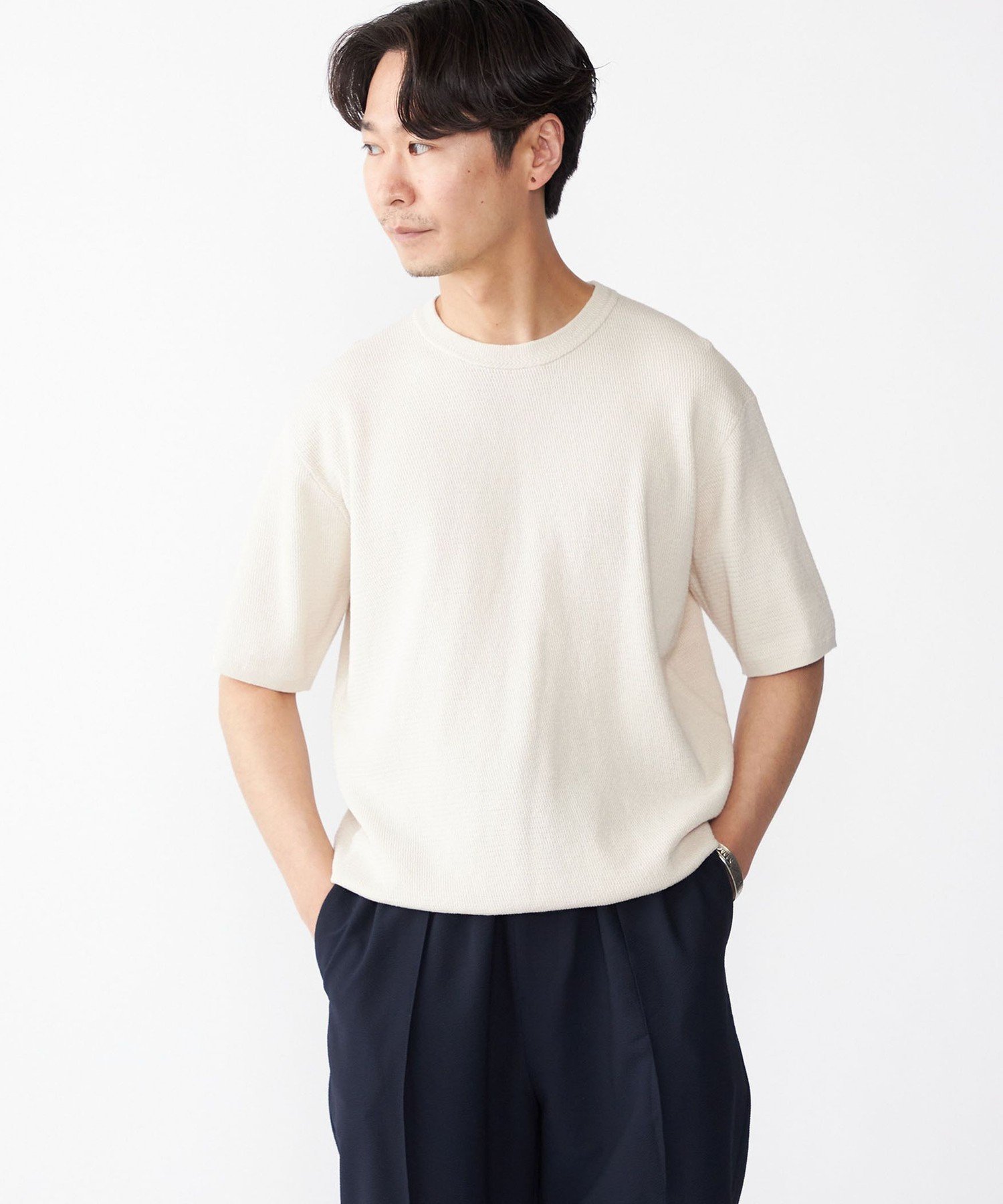 【SALE／60%OFF】SHIPS MEN SHIPS:＜手洗い可能＞リネン バスケット ニット Tシャツ シップス トップス カットソー・Tシャツ ホワイト ネイビー ベージュ【送料無料】