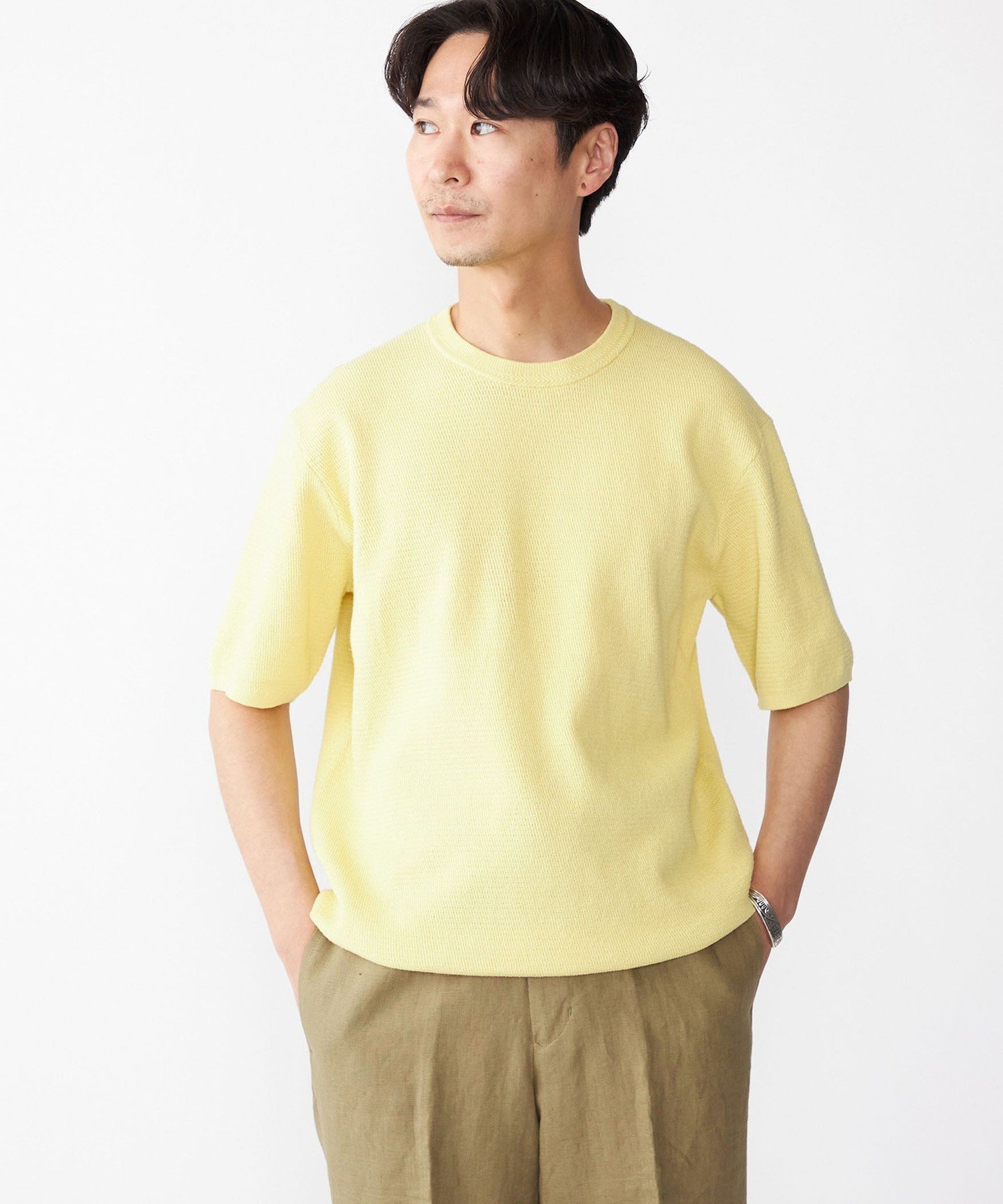 【SALE／60%OFF】SHIPS MEN SHIPS:＜手洗い可能＞リネン バスケット ニット Tシャツ シップス トップス カットソー・Tシャツ ホワイト ネイビー ベージュ【送料無料】