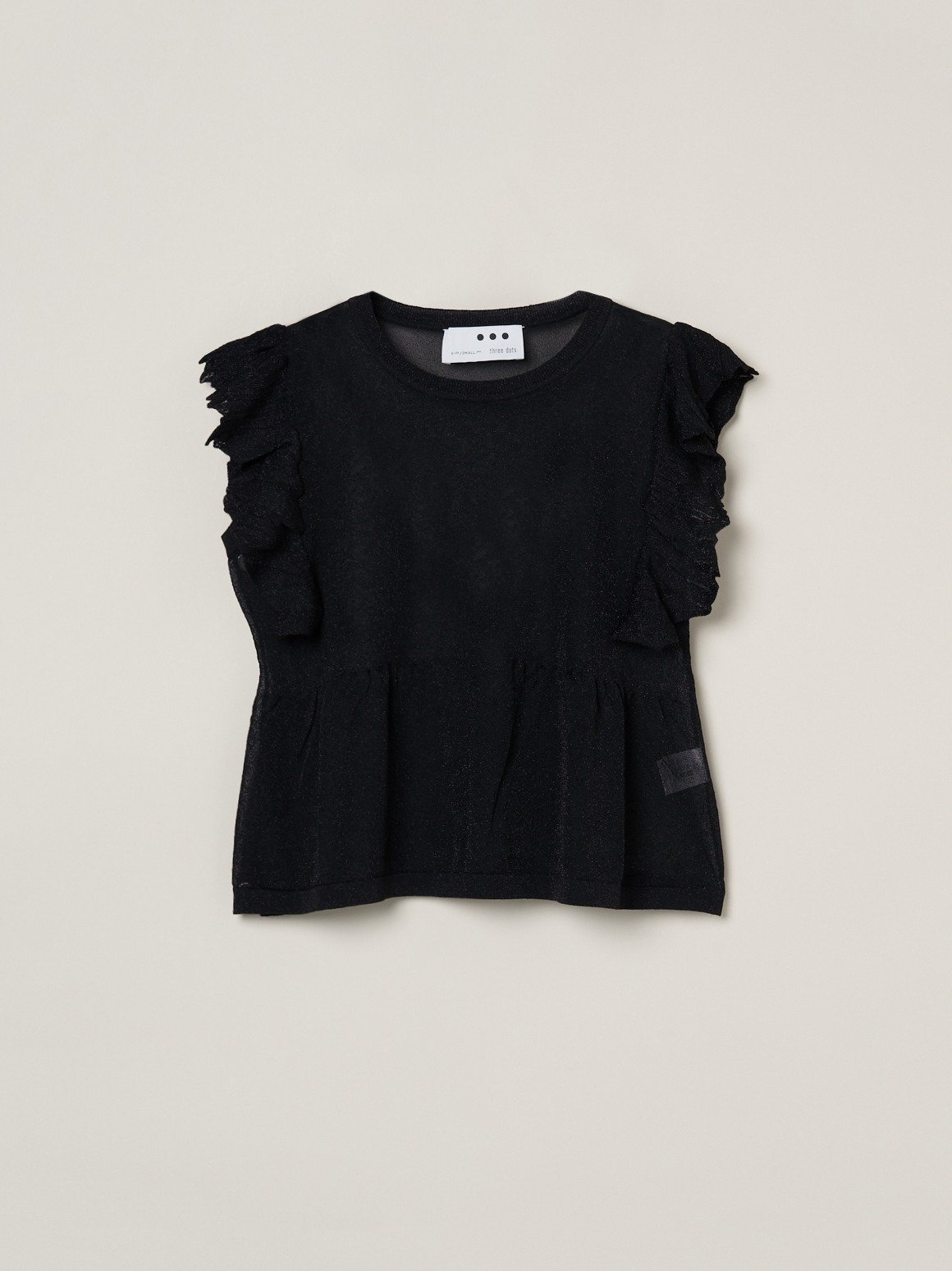 three dots Shimmer sweater ruffle top スリードッツ トップス シャツ・ブラウス ブラック【送料無料】
