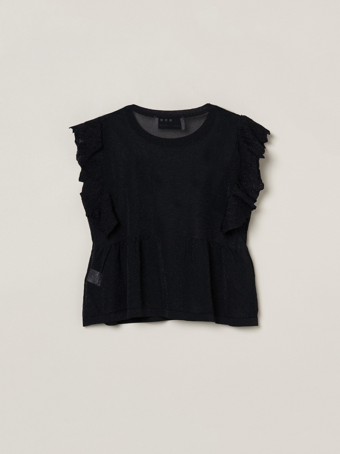 three dots Shimmer sweater ruffle top スリードッツ トップス シャツ・ブラウス ブラック【送料無料】