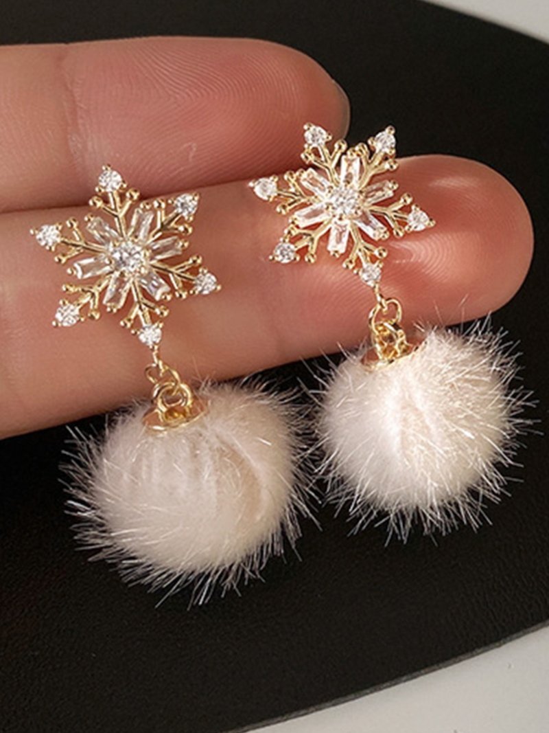 Coo+i/(W)ポンポン×スノーフレーク デザインピアス スレンダー アクセサリー・腕時計 ピアス グレー