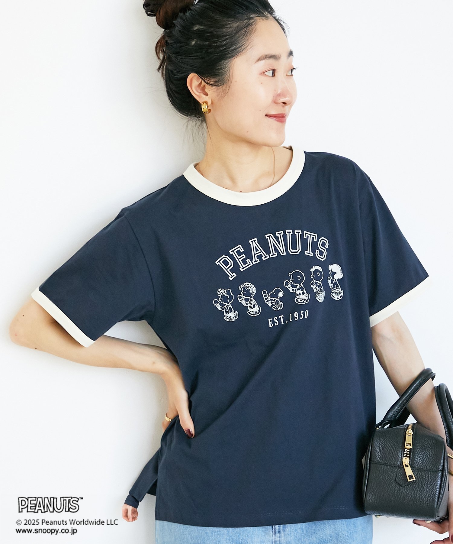 le.coeur blanc 【PEANUTS】リンガーTシャツ ルクールブラン トップス カットソー・Tシャツ ブラウン ネイビー