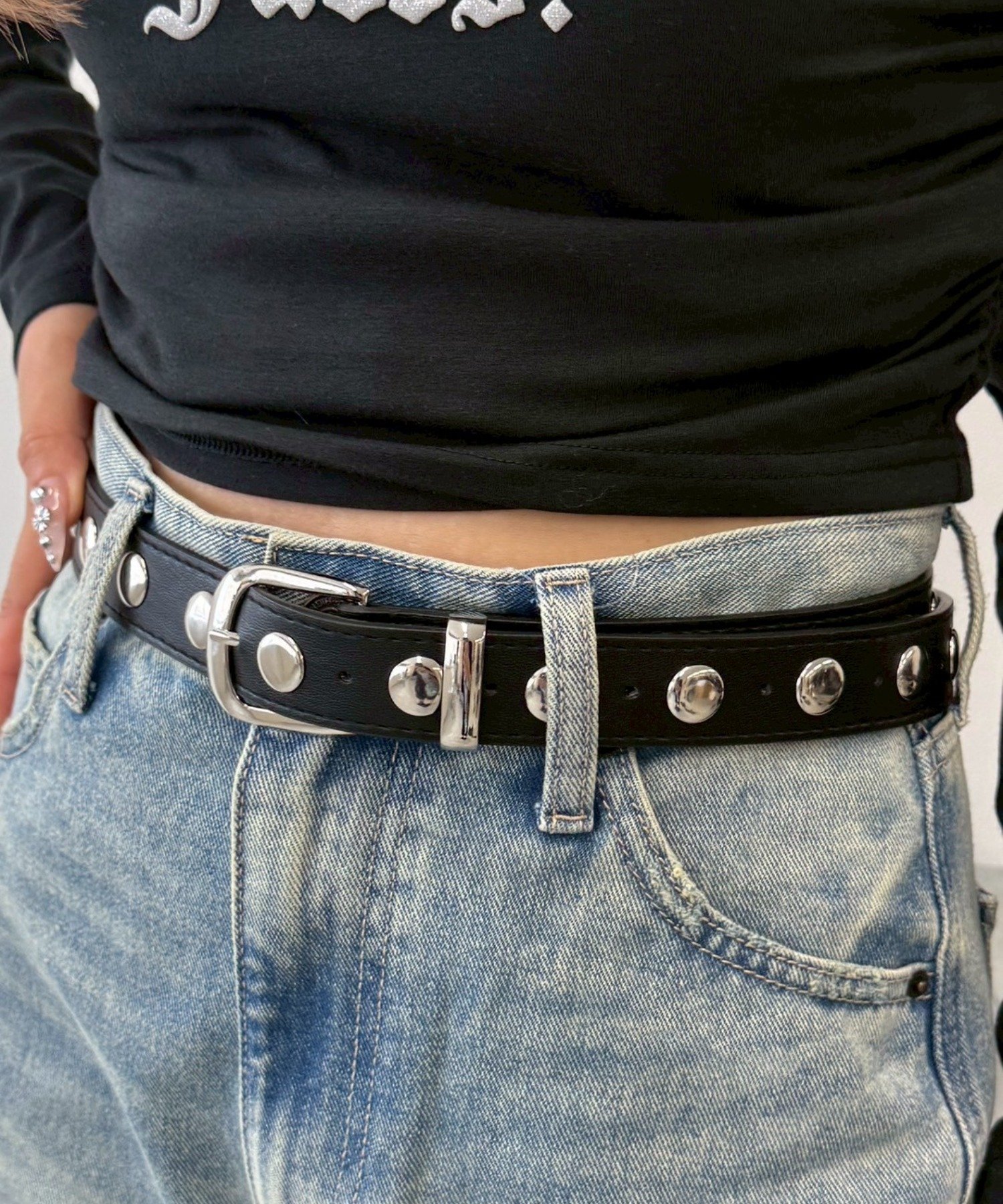 WEGO LADY'S Lラウンドスタッズベルト ウィゴー ファッション雑貨 ベルト ブラック