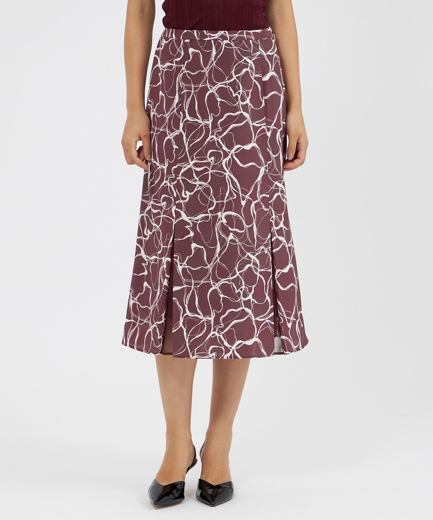 EPOCA マーブルプリント セミフレアスカート エポカ スカート その他のスカート ネイビー ワインレッド【送料無料】