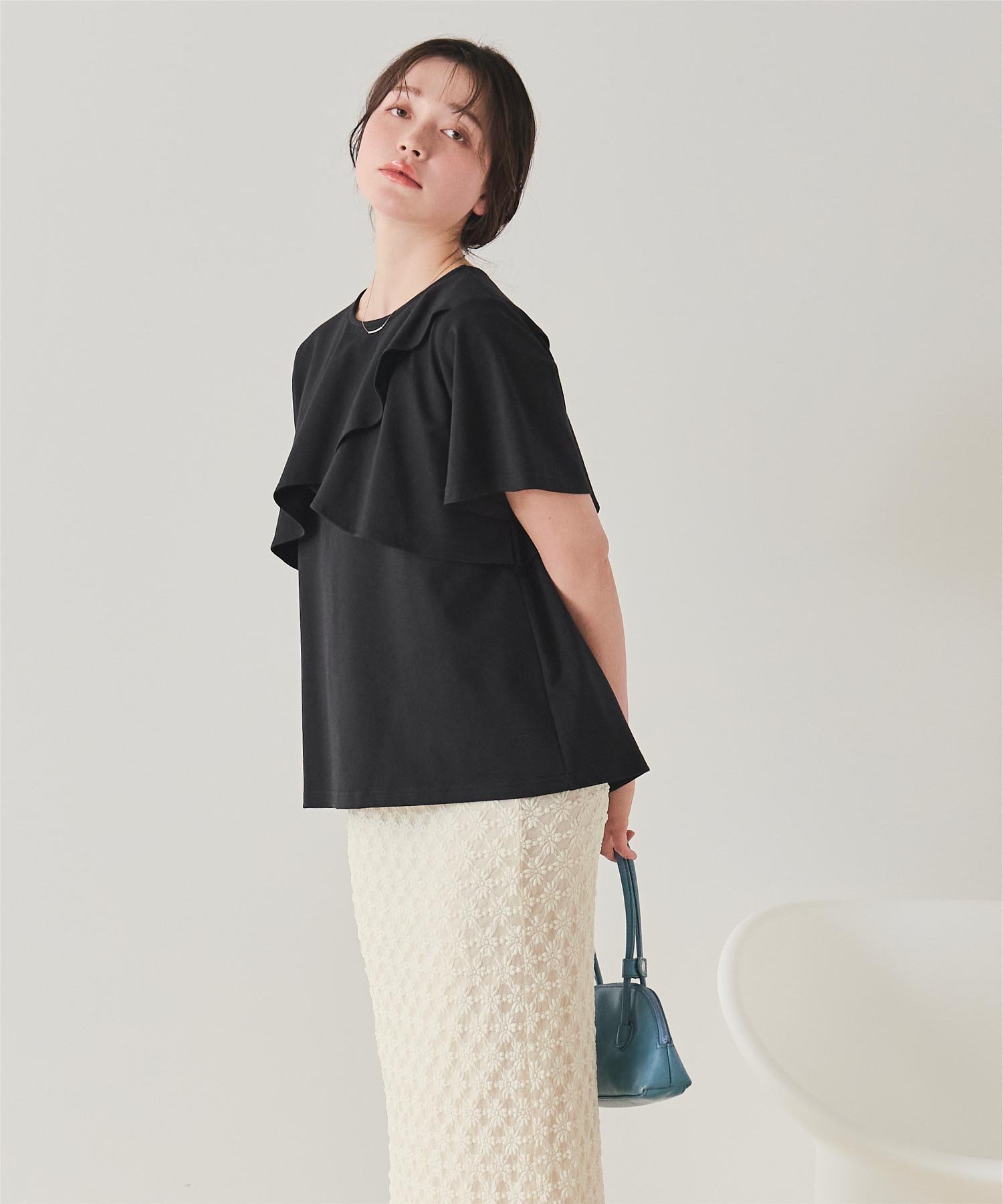 titivate 機能性カットソーフレアデザイントップス ティティベイト トップス カットソー・Tシャツ ブラック ブラウン ホワイト