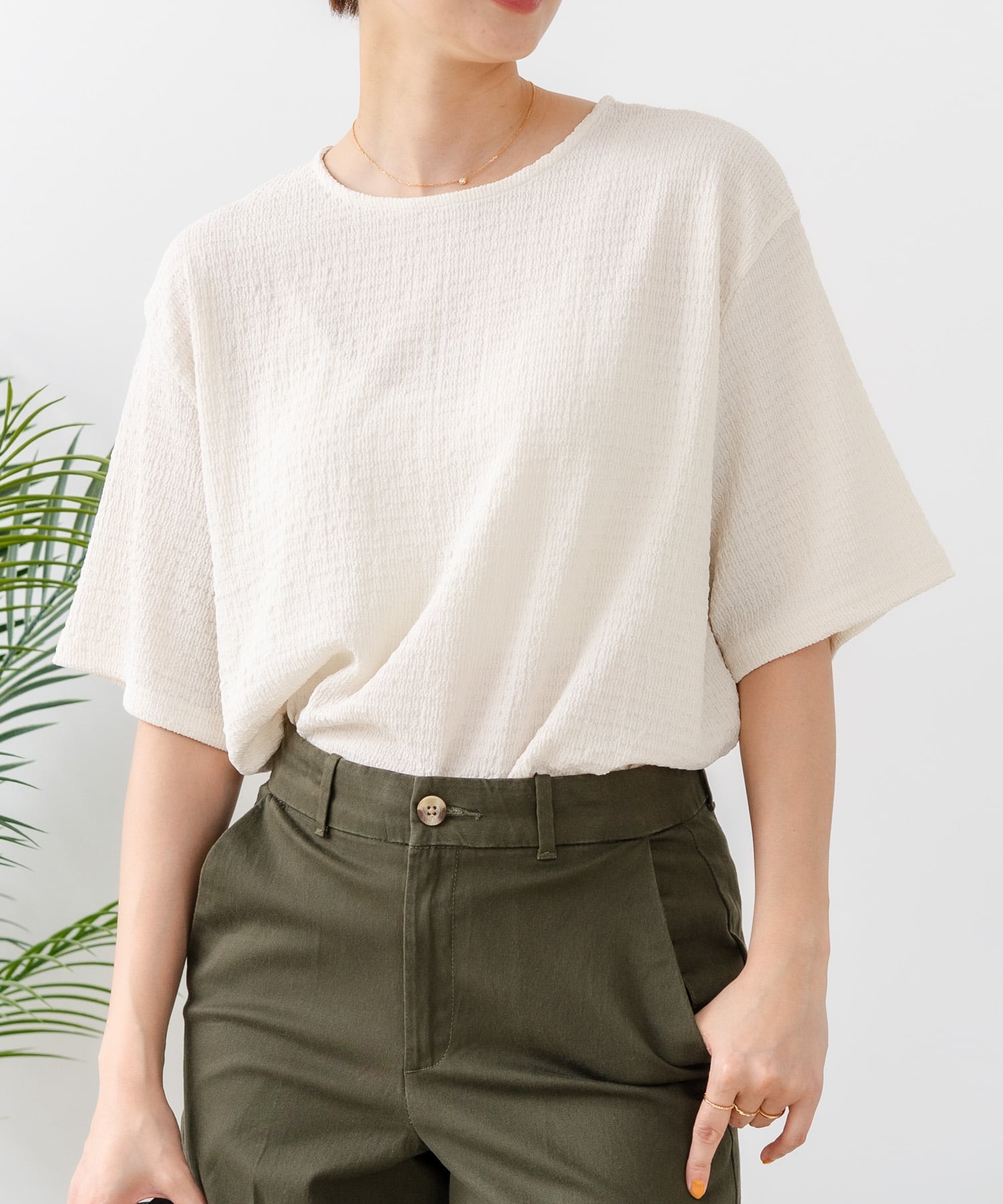 C-FORT POINT/(W)カット 楊柳 ワイド Tシャツ レディース ゆったり 接触冷感 体型カバー きれいめ カジュアル 春 夏 秋 ジーンズメイト トップス カットソー・Tシャツ グレー ホワイト ブルー グリーン