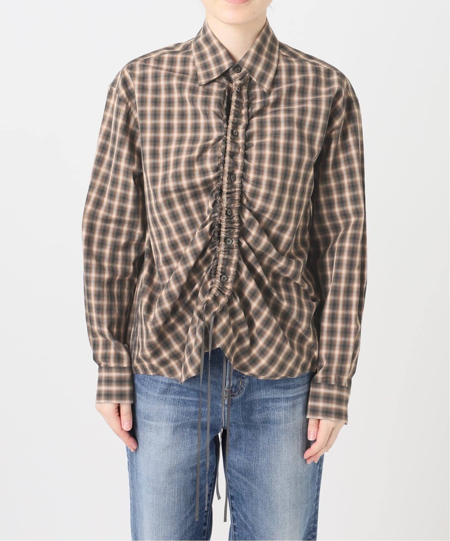 《一部店舗+WEB限定》Checked Gathered String Shirt スピックアンドスパン トップス シャツ・ブラウス ブラウン