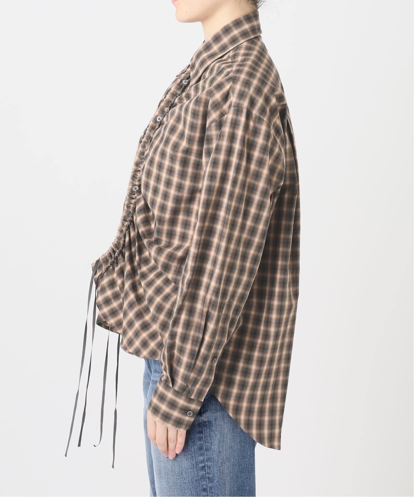 《一部店舗+WEB限定》Checked Gathered String Shirt スピックアンドスパン トップス シャツ・ブラウス ブラウン