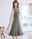 【SALE/50%OFF】any SiS 【洗える】異素材コンビフレアニット ワンピース エニィスィス ワンピース・ドレス ドレス グレー【送料無料】