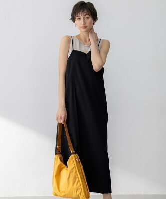 23区 S 【洗える】リネンレーヨンストレッチ Iライン キャミソール ワンピース ニジュウサンク ワンピース・ドレス ワンピース ベージュ ブラック【送料無料】