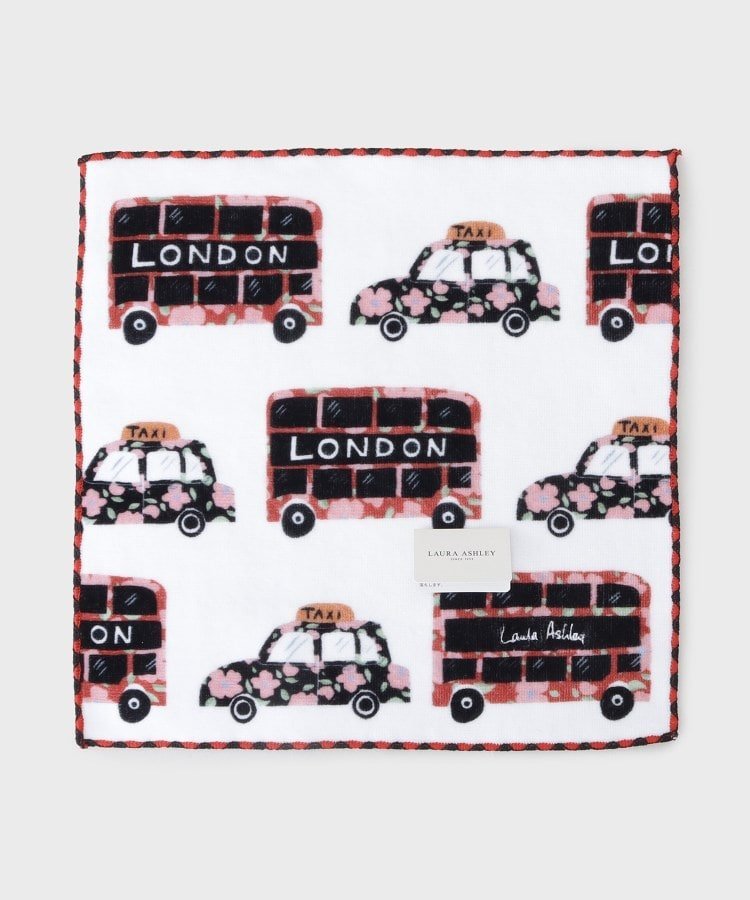 LAURA ASHLEY HOME ロンドンバス プリントタオルハンカチ ローラ アシュレイ ファッション雑貨 ハンカチ・ハンドタオル レッド