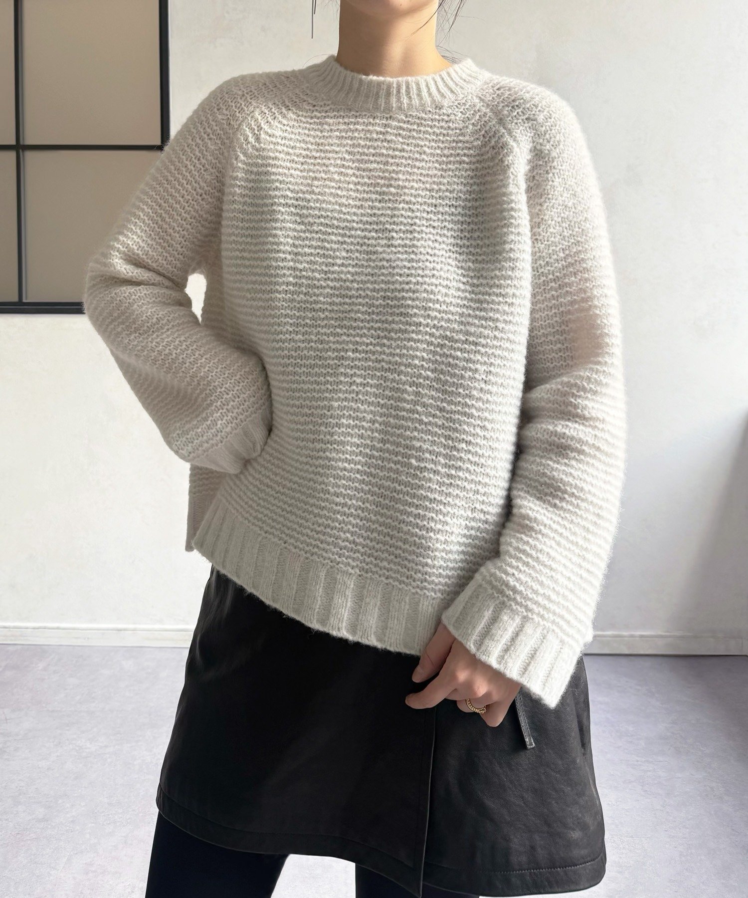 BEARDSLEY アルパカウールガーターニット ビアズリー トップス ニット グリーン ホワイト【送料無料】