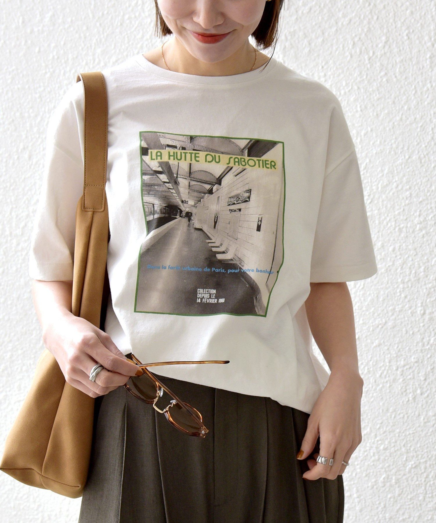 【SHIPS any別注】La Hutte:＜洗濯機可能＞デザイン ロゴ プリント TEE 26SS シップス トップス カットソー・Tシャツ ホワイト ブラウン ピンク