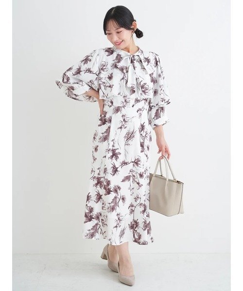 Re-J&SUPURE 【WEB限定】花柄ボウタイワンピース リジェイアンドスプル ワンピース・ドレス ワンピース