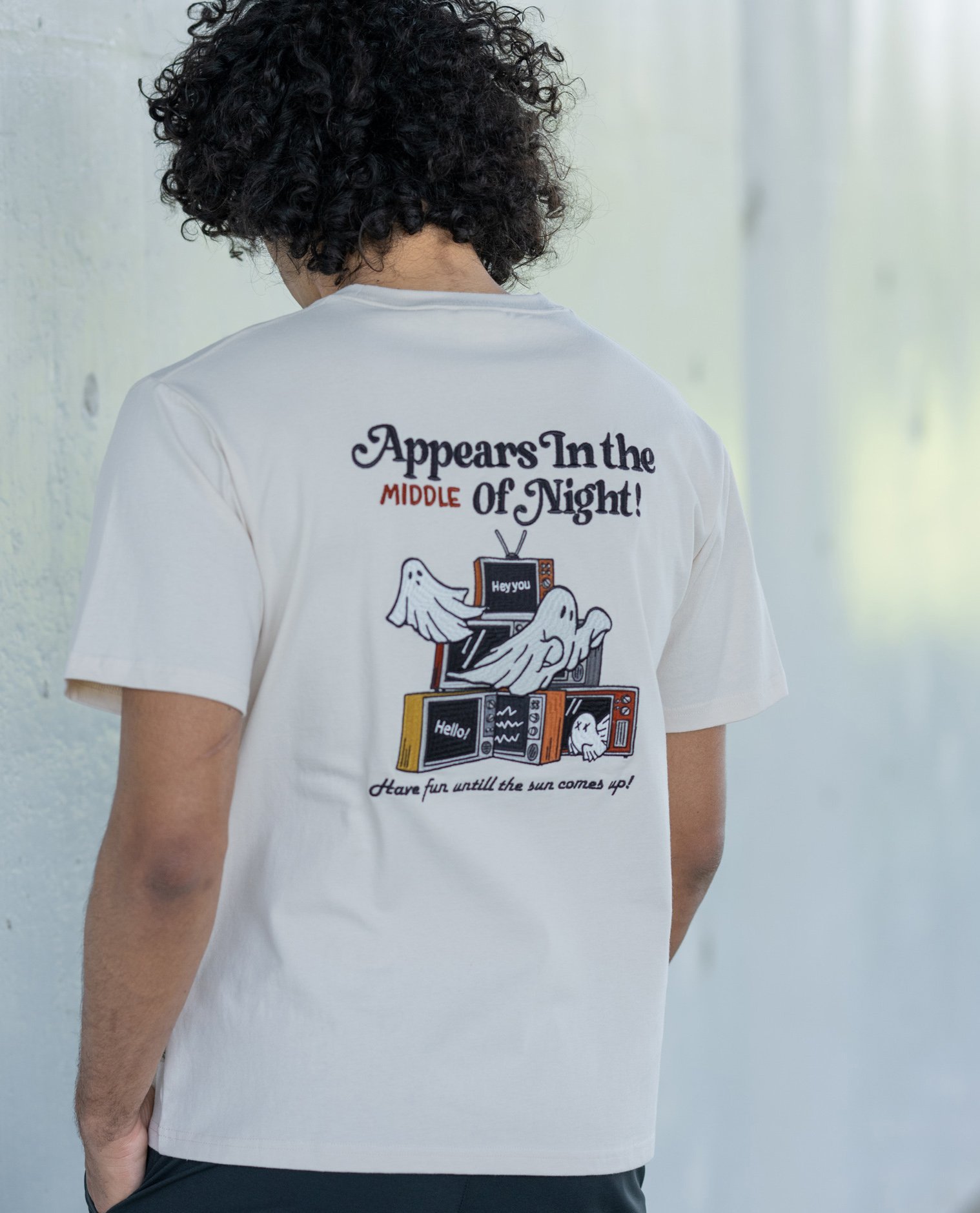 YEVS ゴースト刺しゅうTシャツ イーブス トップス カットソー・Tシャツ ブラック ホワイト