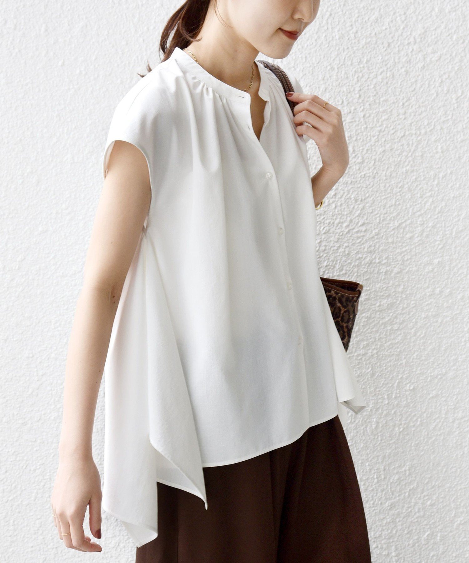 WOMEN ＜UVカット/吸水速乾/接触冷感/防シワ＞ハンカチーフ ヘムライン バック フレア ブラウス シップス トップス シャツ・ブラウス ネイビー ホワイト ピンク
