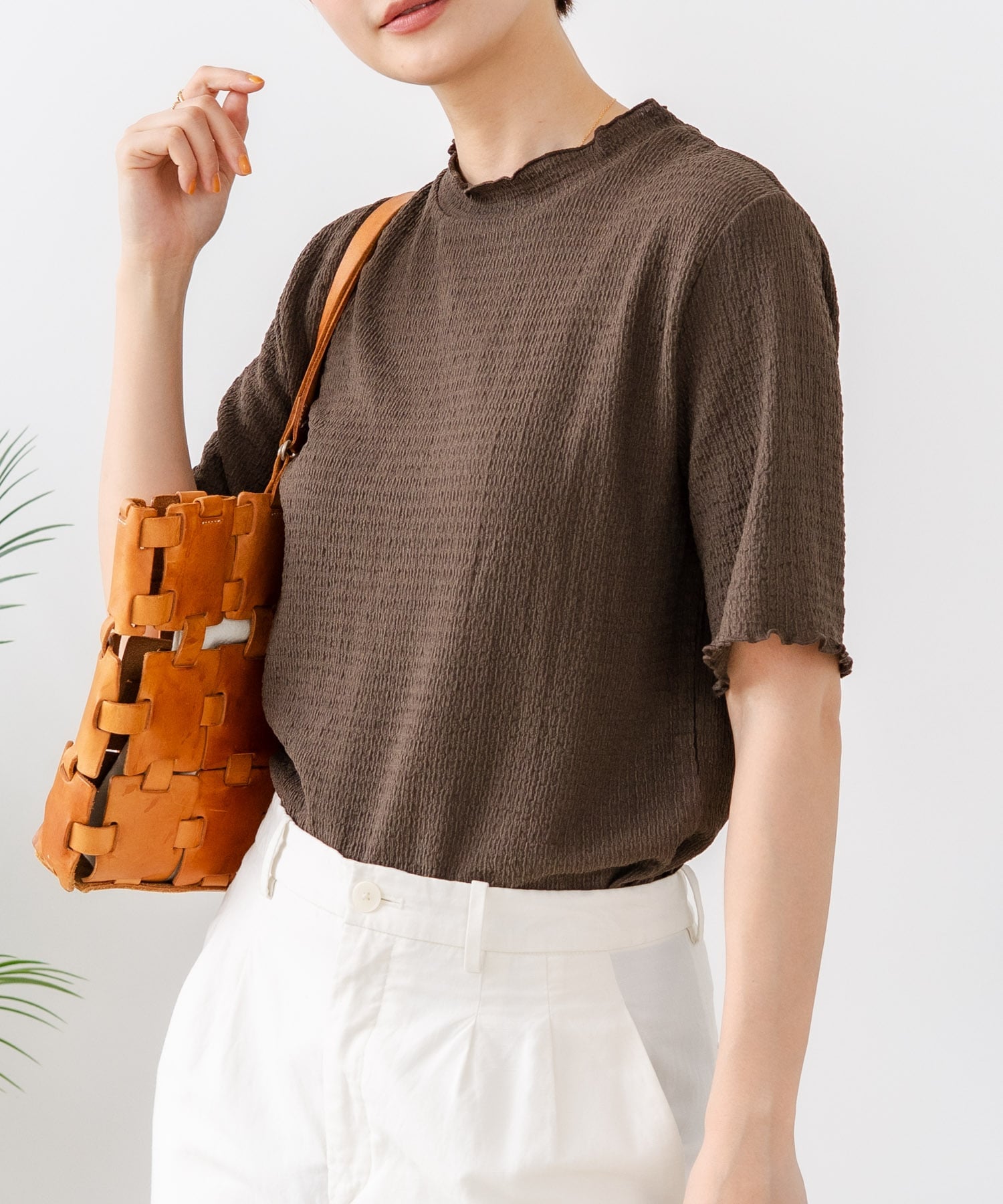 C-FORT POINT C-FORT POINT/(W)カット 楊柳 ハイネック 5分袖 Tシャツ レディース 接触冷感 二の腕カバー きれいめ カジュアル 大人女子 春 夏 秋 ジーンズメイト トップス カットソー Tシャツ ベージュ ブルー ブラウン パープル