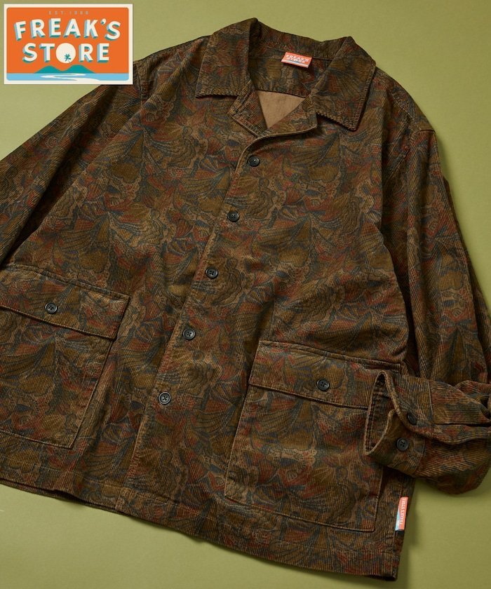 FREAK'S STORE FREAK'S STORE for BEACH & FES 総柄プリントコーデュロイ シャツジャケット [セットアップ対応] 26AW フリークスストア トップス シャツ・ブラウス ネイビー グリーン ブラック ブラウン【送料無料】