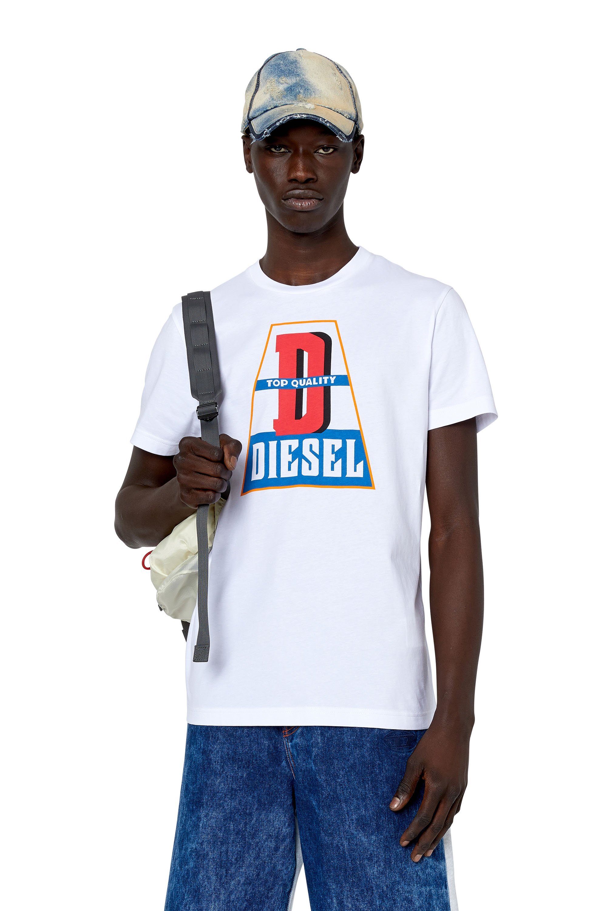 DIESEL メンズ Tシャツ 半そで プリント スリムフィット ディーゼル トップス カットソー・Tシャツ ホワイト ブラック ブルー【送料無料】のサムネイル
