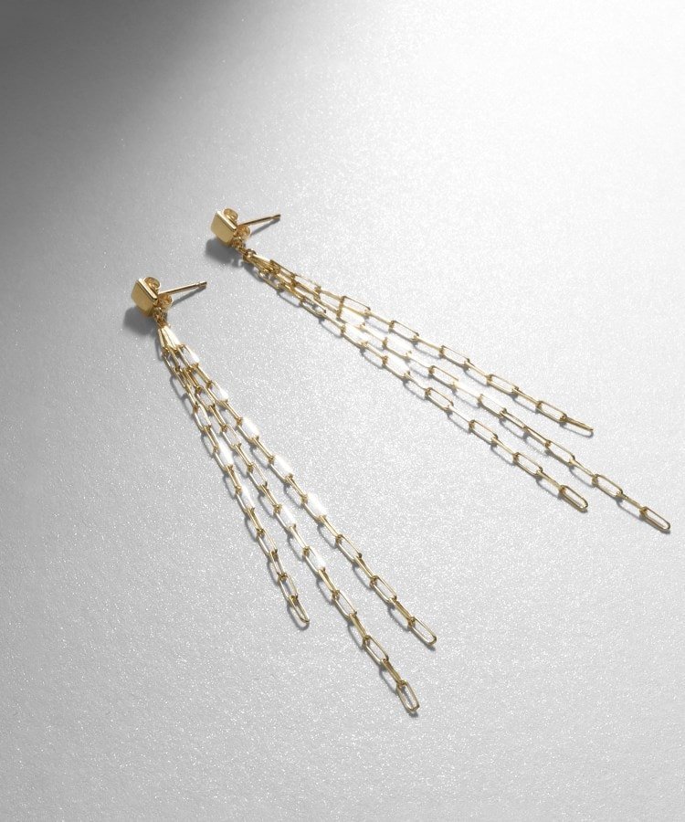 COCOSHNIK K10プリムケーブルチェーンフリンジ スタッドピアス ココシュニック アクセサリー・腕時計 ピアス イエロー【送料無料】