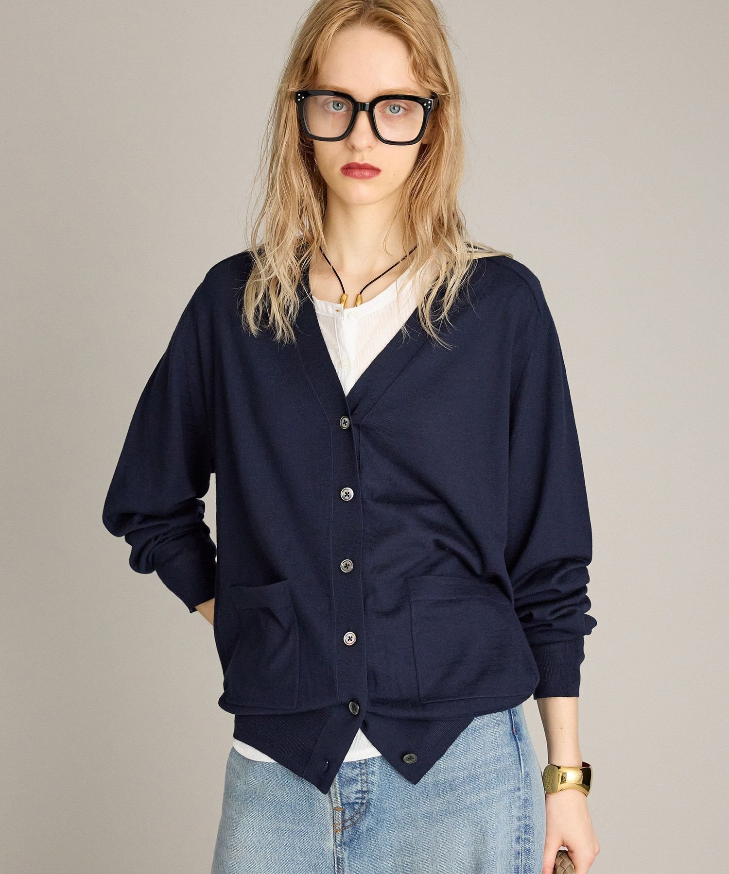 BRILL EMPIRE Vネックカーディガン ブリル トップス カーディガン ベージュ グレー ネイビー【送料無料】のサムネイル