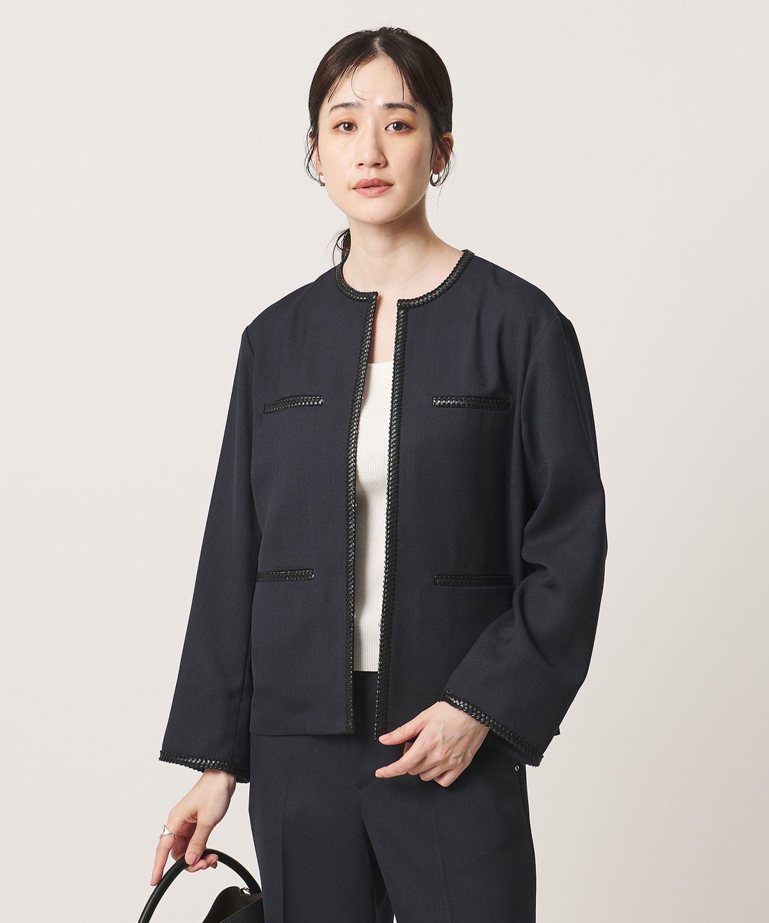 Spiree ASAMI ノーカラー ジャケット ユナイテッドアローズ ジャケット・アウター ノーカラージャケット ホワイト ネイビー