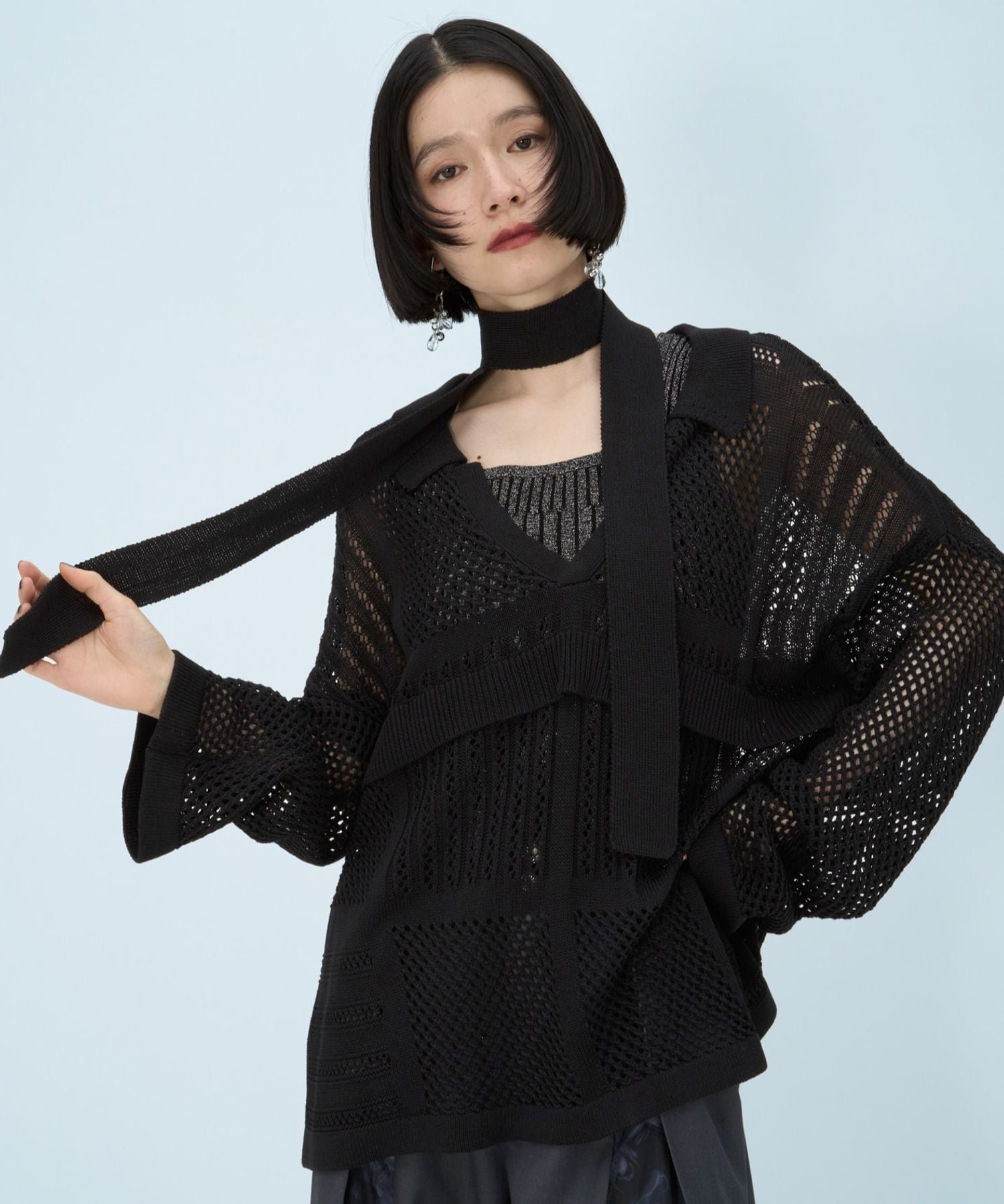 【SALE／20%OFF】HARE タイツキスカシアミVネックニット ハレ トップス ニット グリーン ブラック【送料無料】