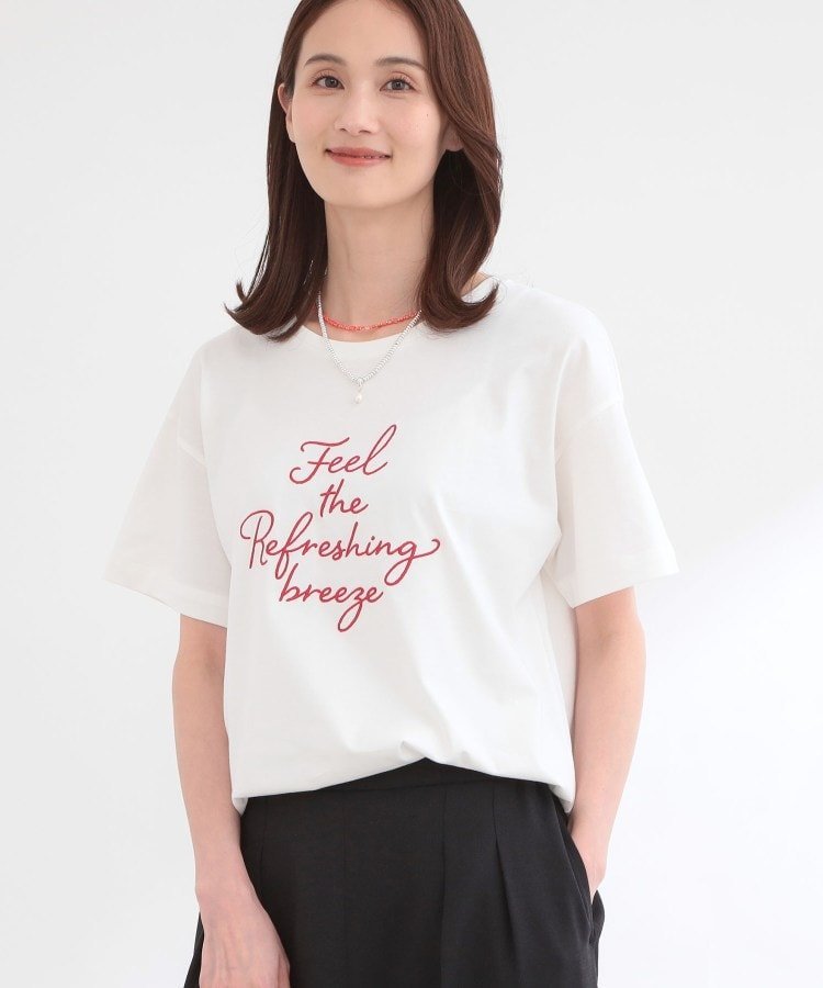 Reflect ラインアート刺繍Tシャツ リフレクト トップス カットソー・Tシャツ ネイビー ホワイト