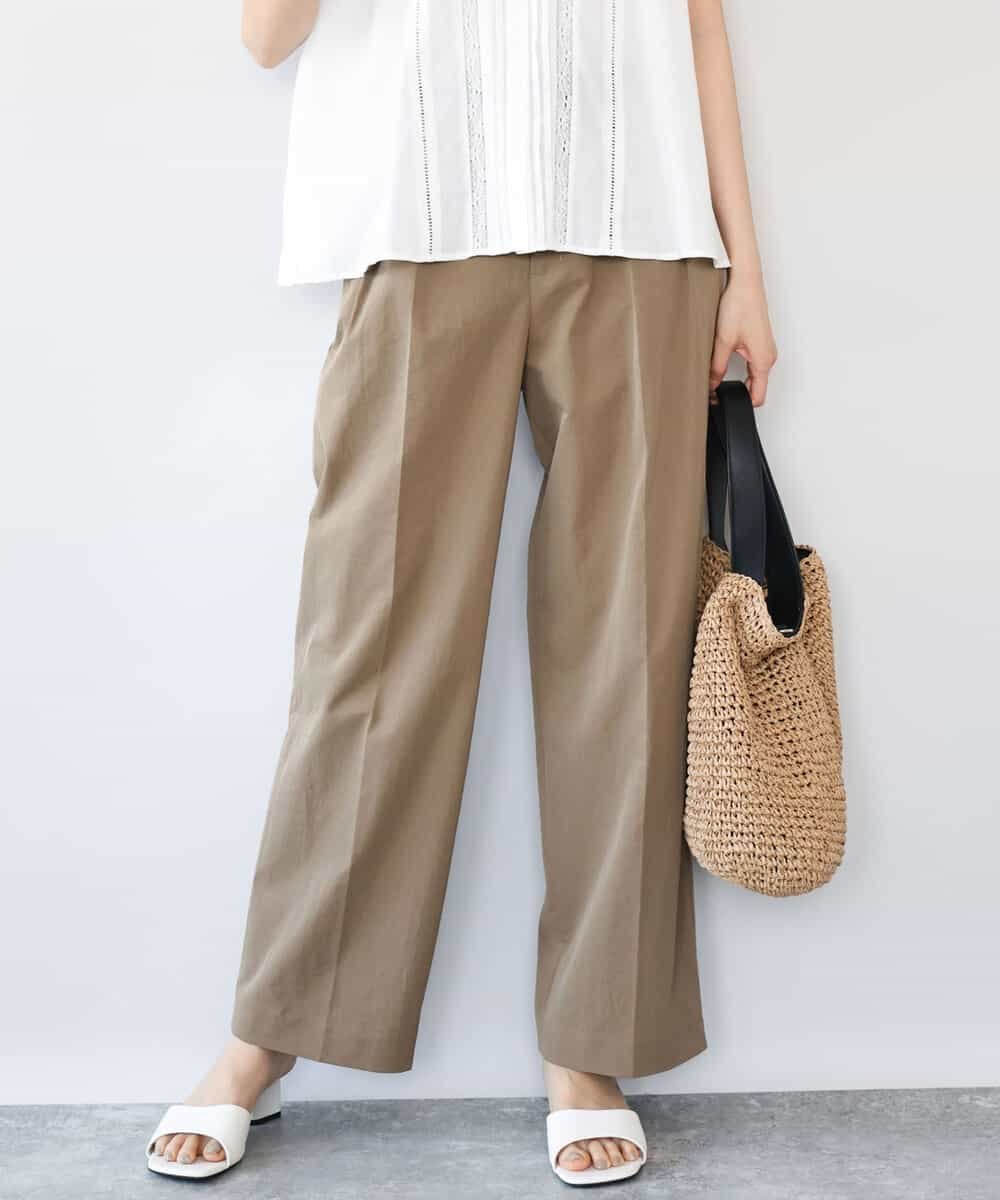 MK MICHEL KLEIN [接触冷感/洗える]バレル風シルエットストレッチパンツ エムケーミッシェルクラン パンツ その他のパンツ ベージュ カーキグリーン