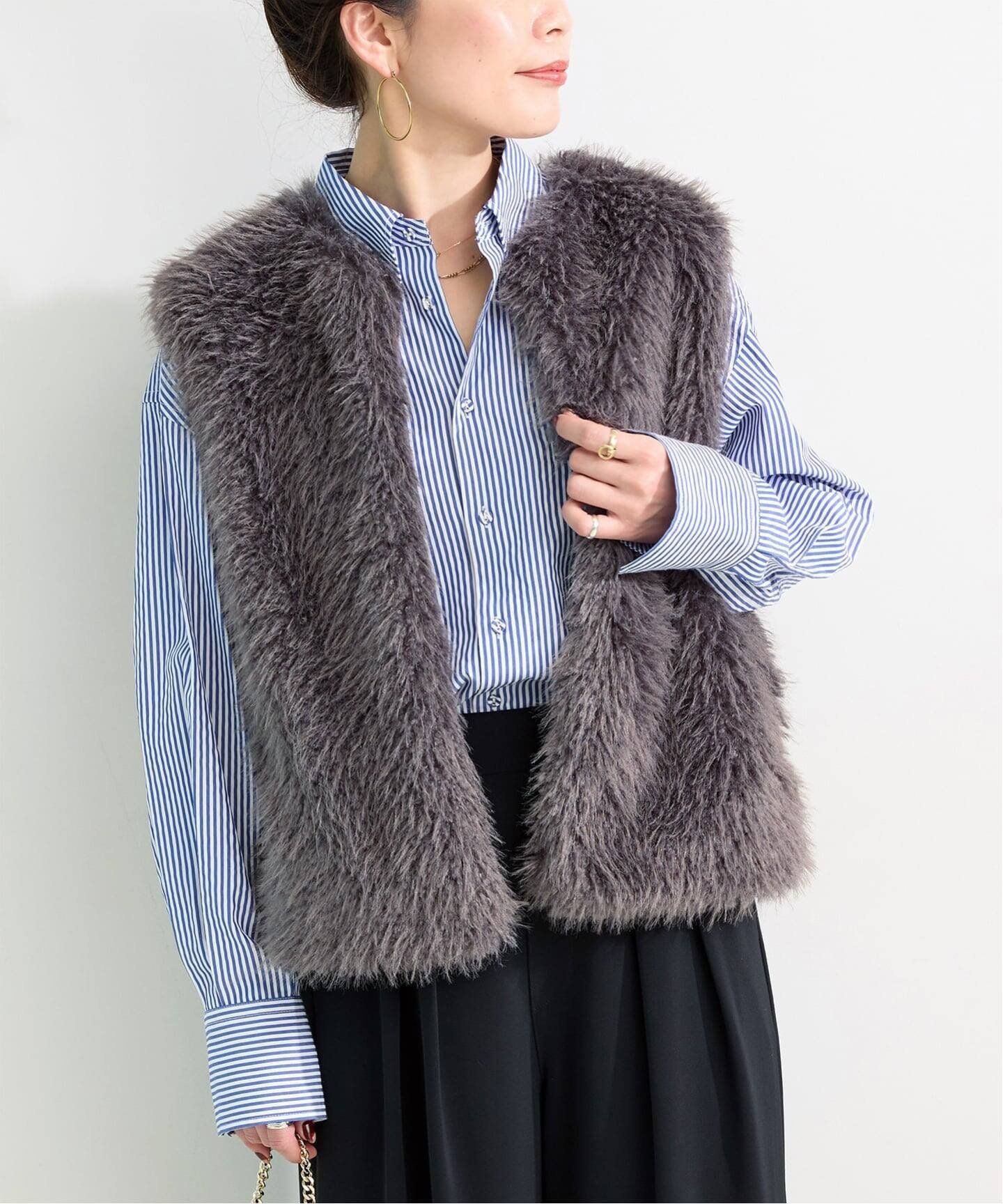 B.C STOCK 《予約》FUR VEST ベーセーストック ジャケット・アウター その他のジャケット・アウター グレー ベージュ【送料無料】