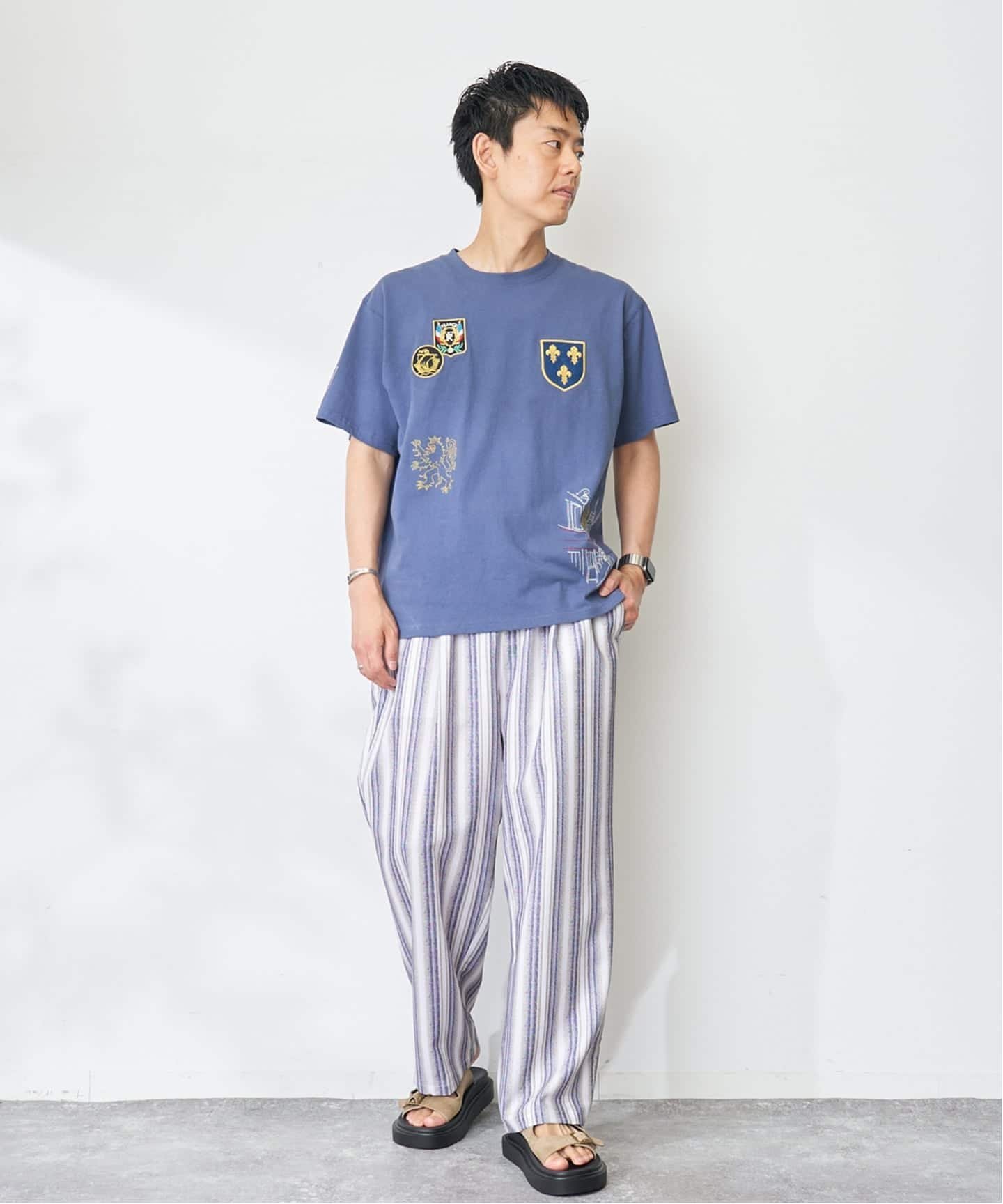 Stripe Print PT ベーセーストック パンツ その他のパンツ ホワイト ネイビー