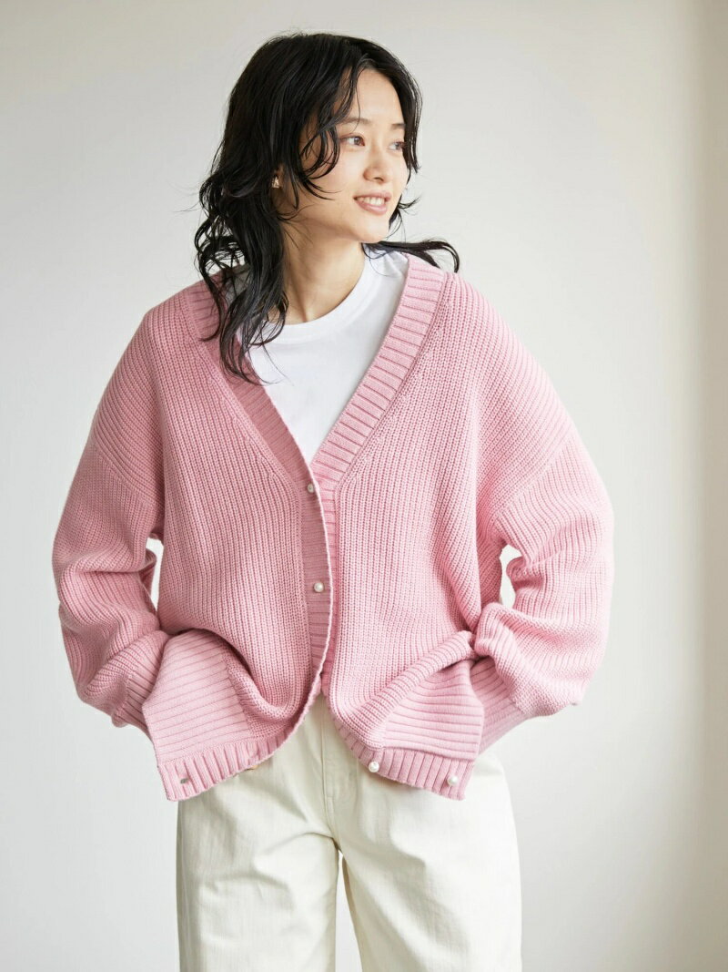 【SALE／60%OFF】AMERICAN HOLIC パールボタン片畦ニットカーディガン アメリカン ホリック トップス カーディガン ピンク ブルーのサムネイル