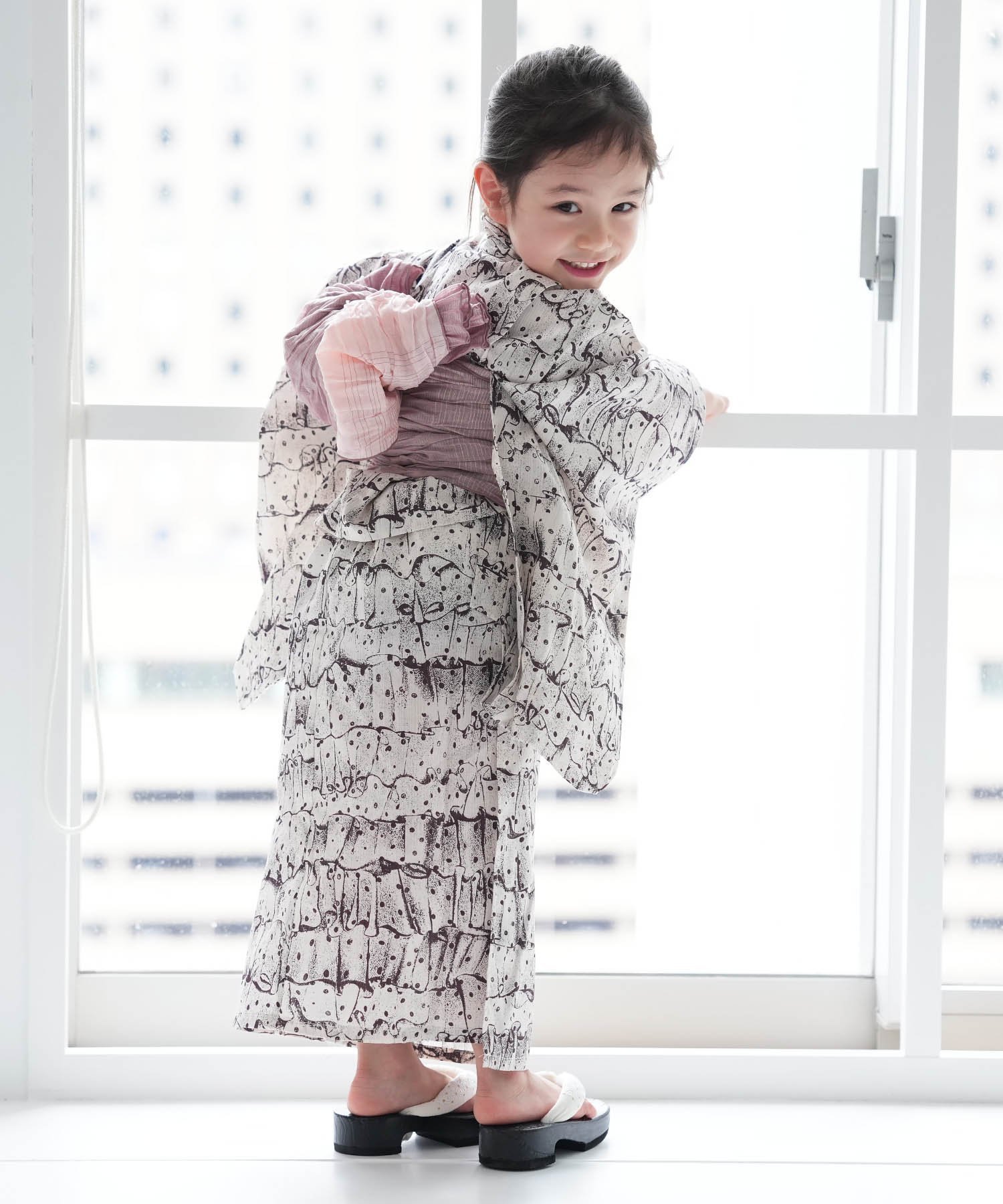 Nico@ntique ニコアンティーク kids 子供浴衣3点セット 女の子 フリルドットマホガニー ウタタネ 着物・浴衣・和装小物 浴衣 ブラウン【送料無料】